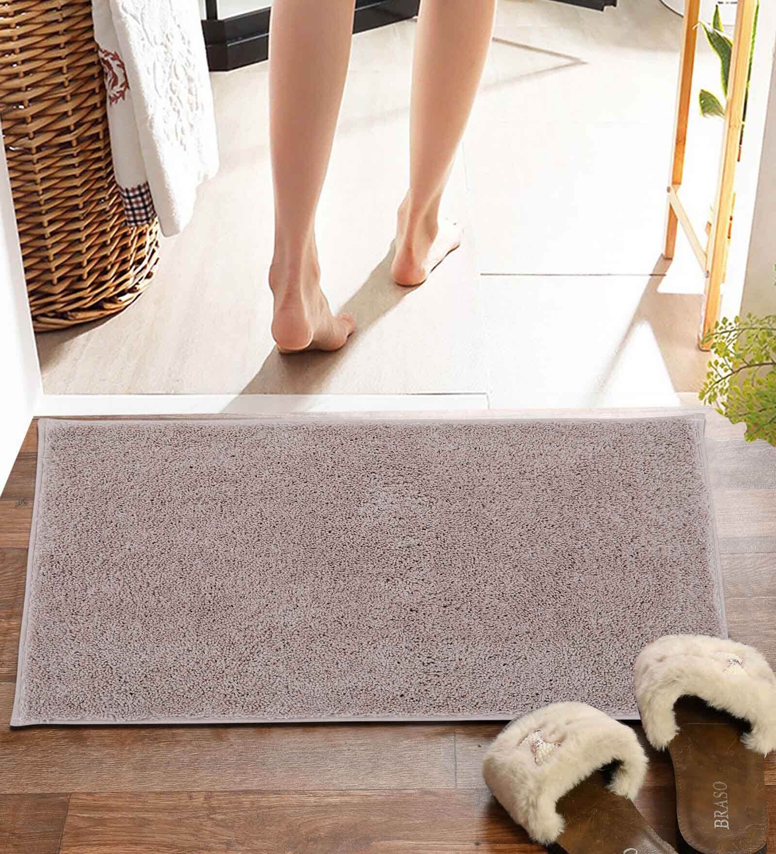 Beige Solid MicroFibre 15x10 Inches Antiskid Bath Mats