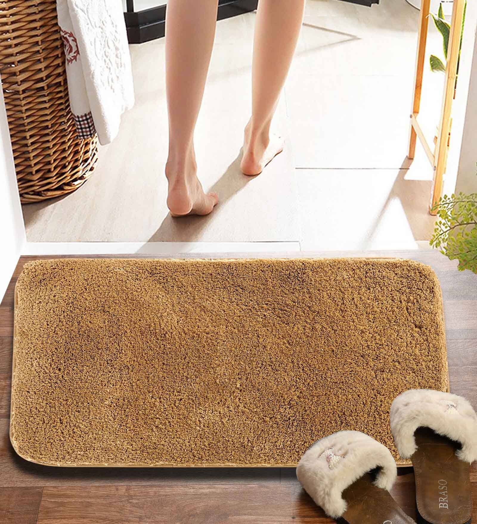 Beige Solid MicroFibre 15x10 Inches Antiskid Bath Mats