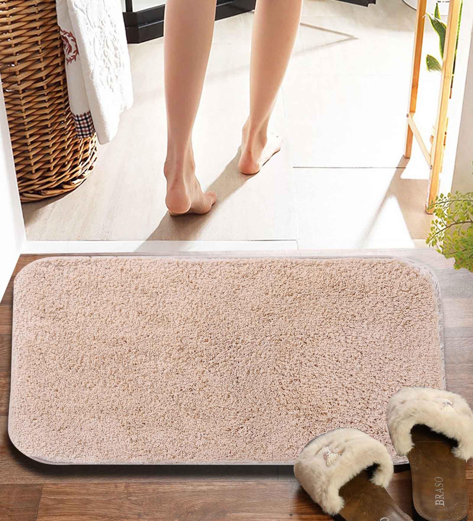 Beige Solid MicroFibre 15x10 Inches Antiskid Bath Mats