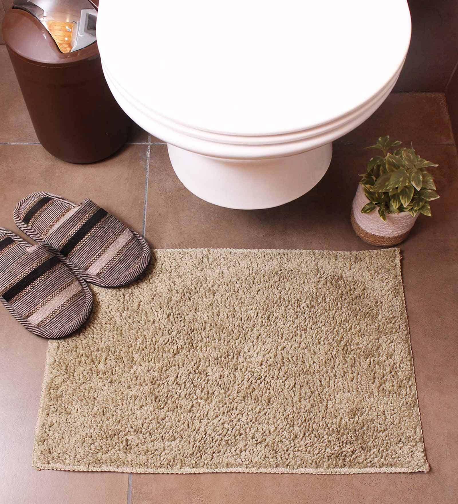 Beige Solid Microfibre 23x15 Inches AntiSkid Bath Mat