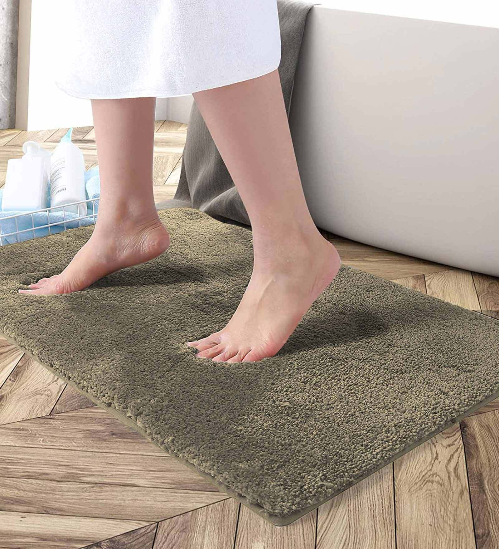 Beige Solid Microfibre 30x18 Inches AntiSkid Bath Mat