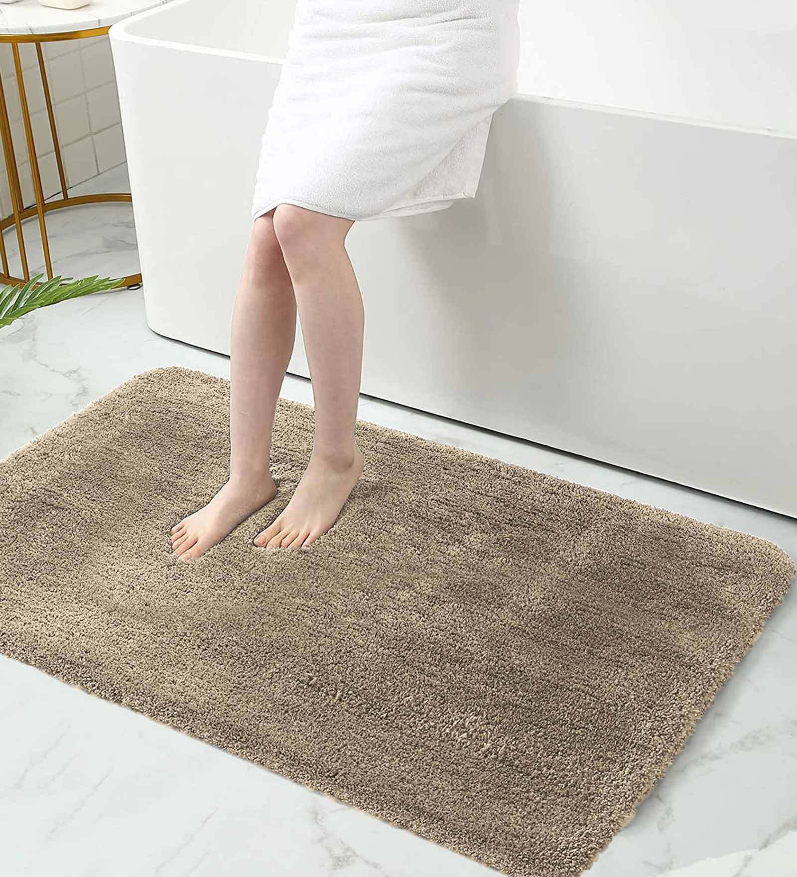 Beige Solid Microfibre 36x24 Inches AntiSkid Bath Mat