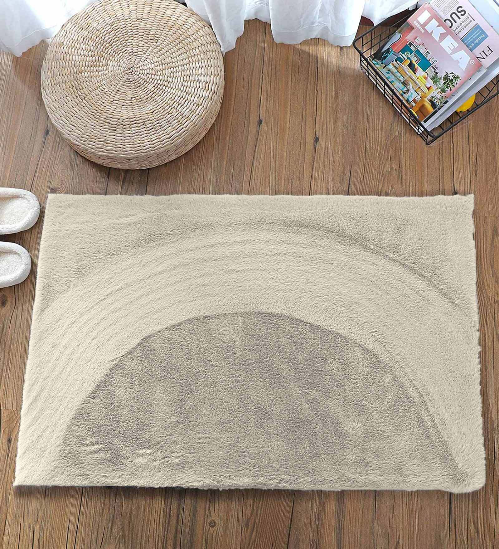 Beige Solid Polyester 24x16 Inches AntiSkid Bath Mat