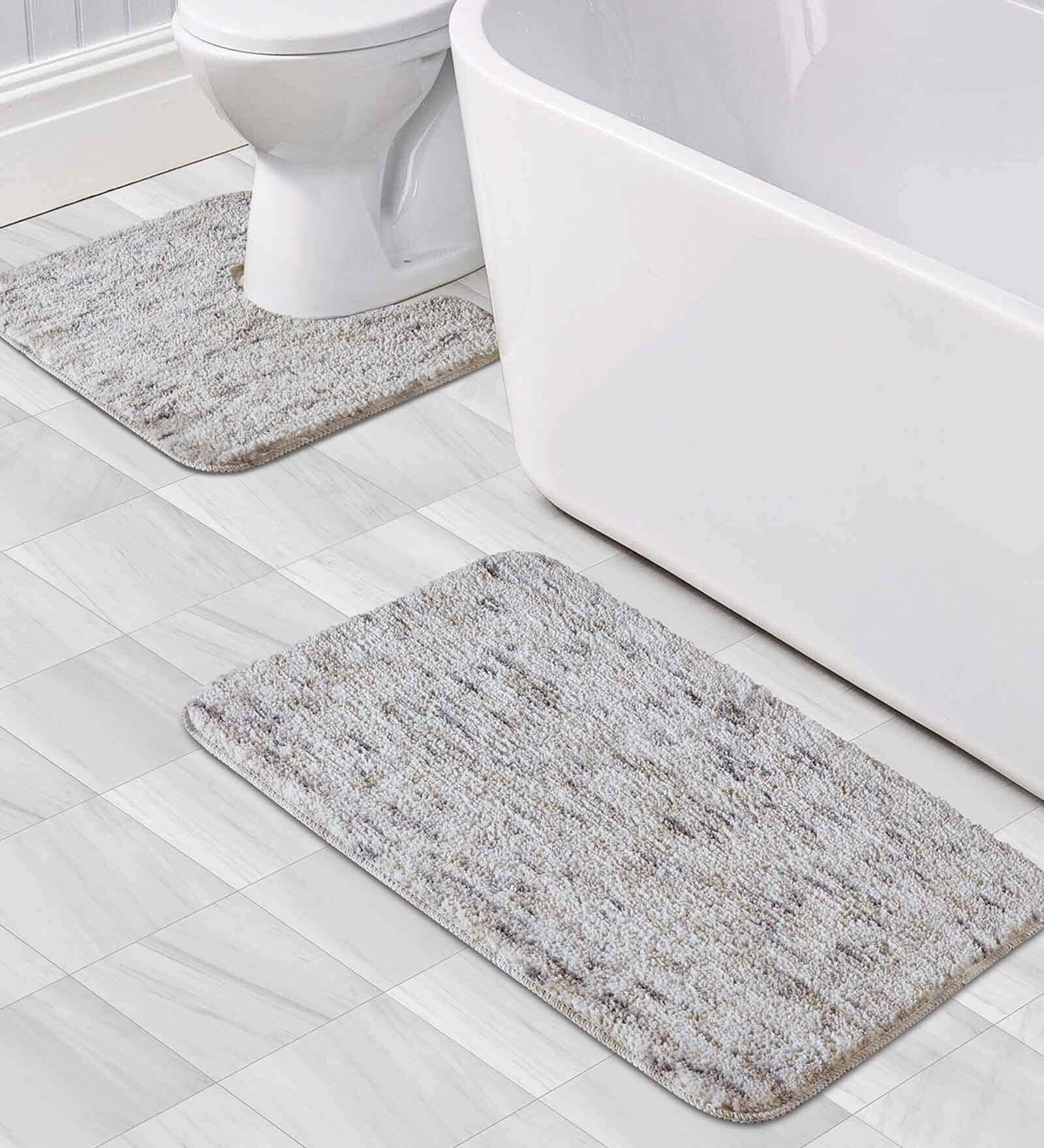Beige Solid Polyester 28x20 Inches AntiSkid 1 Bathmat & 1 Contour Mat