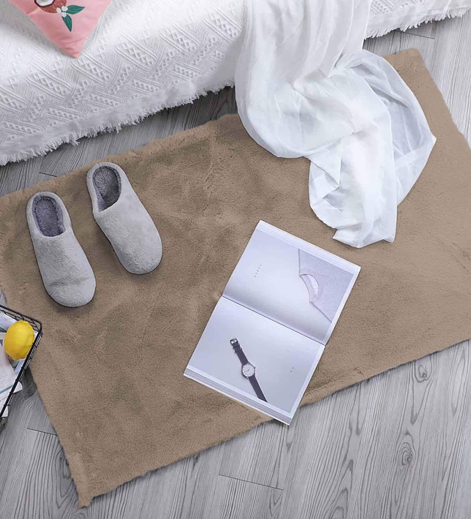 Beige Solid Polyester 30x18 Inches AntiSkid Bath Mat