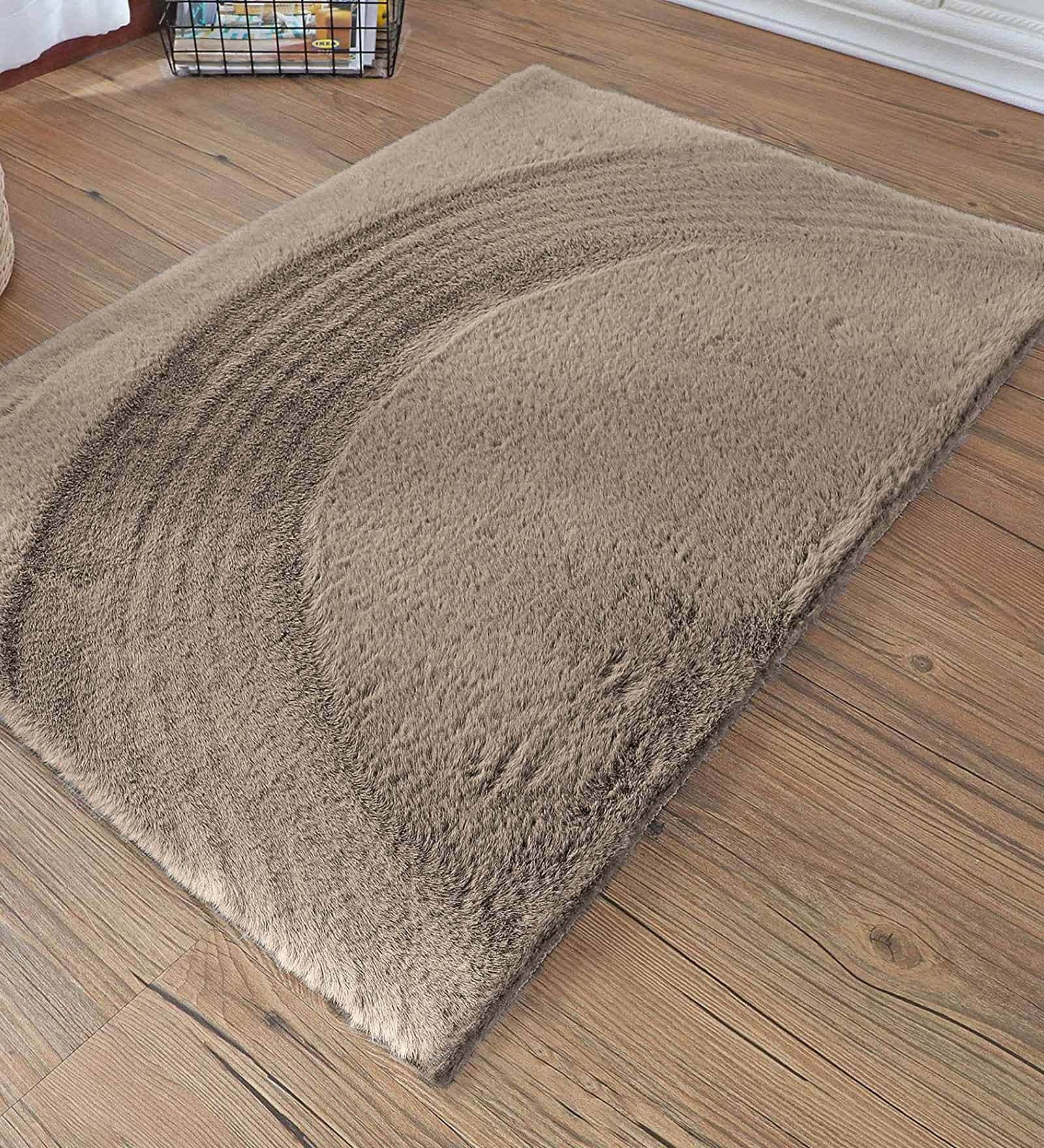 Beige Solid Polyester 36x24 Inches AntiSkid Bath Mat