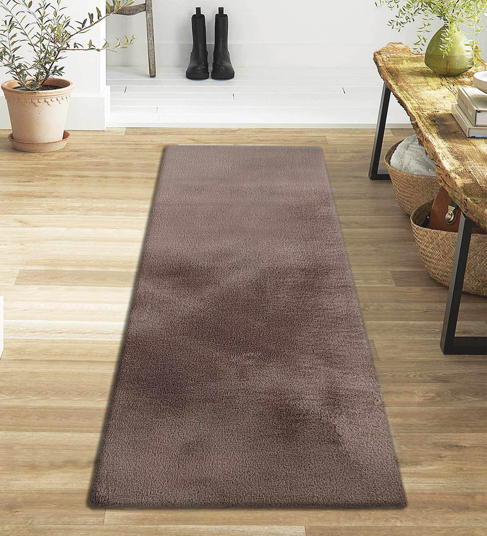 Buy Beige Solid Polyester 59x24 Inches Machine Made Floor Runner By ...