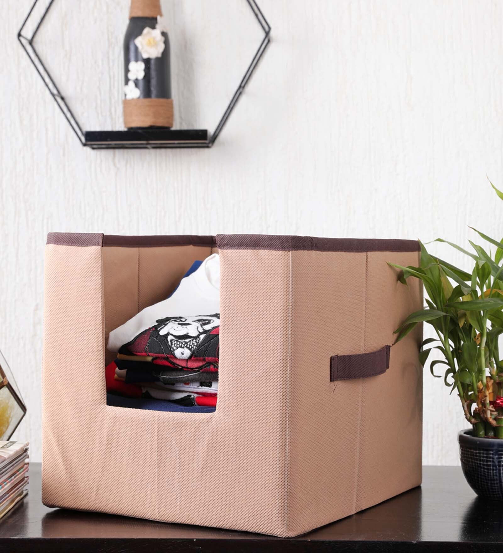 Beige Solid Polypropylene  Foldable Cloth Organiser