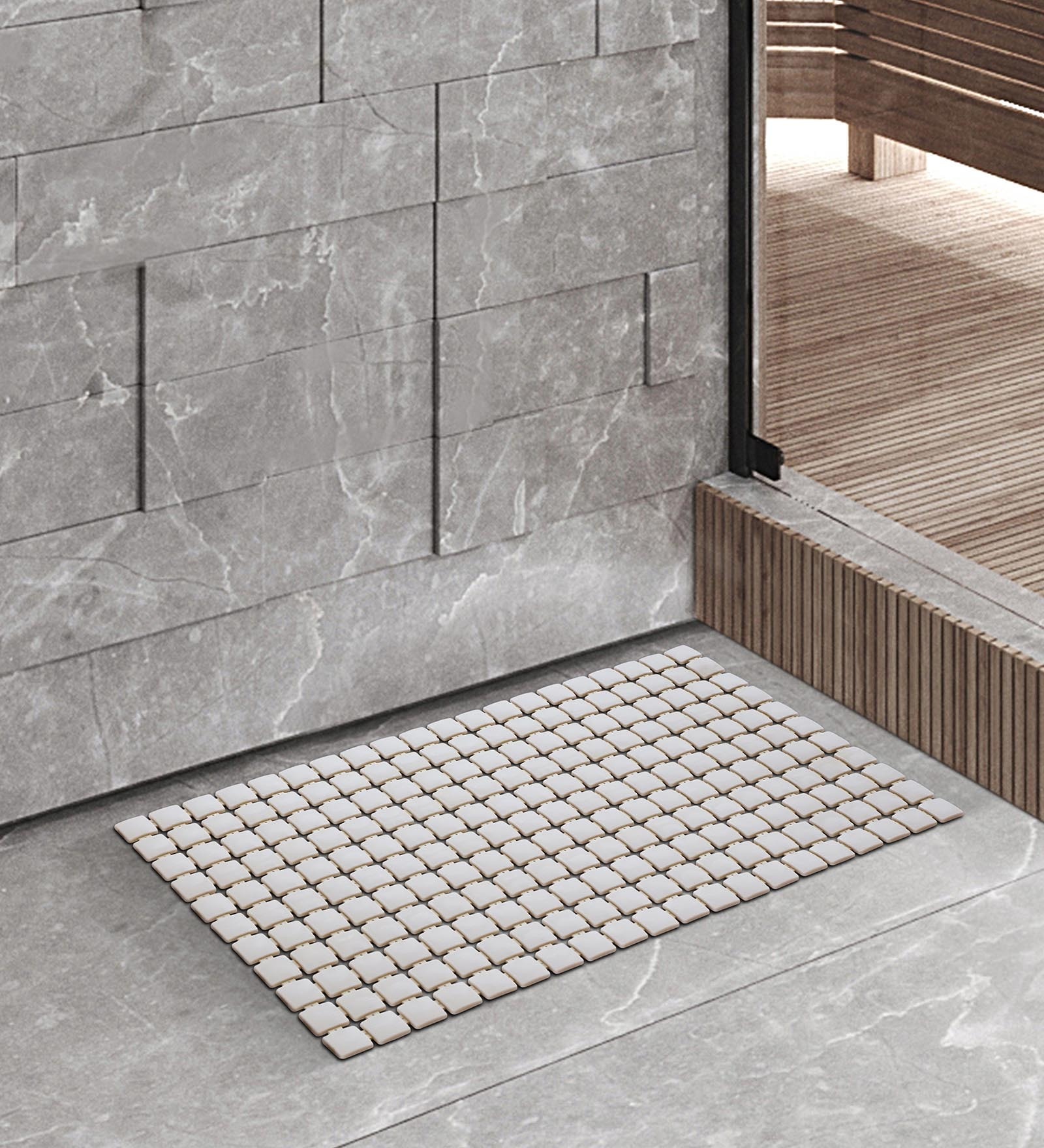 Beige Solid PVC 27x15 Inches Antiskid Shower Bath Mat