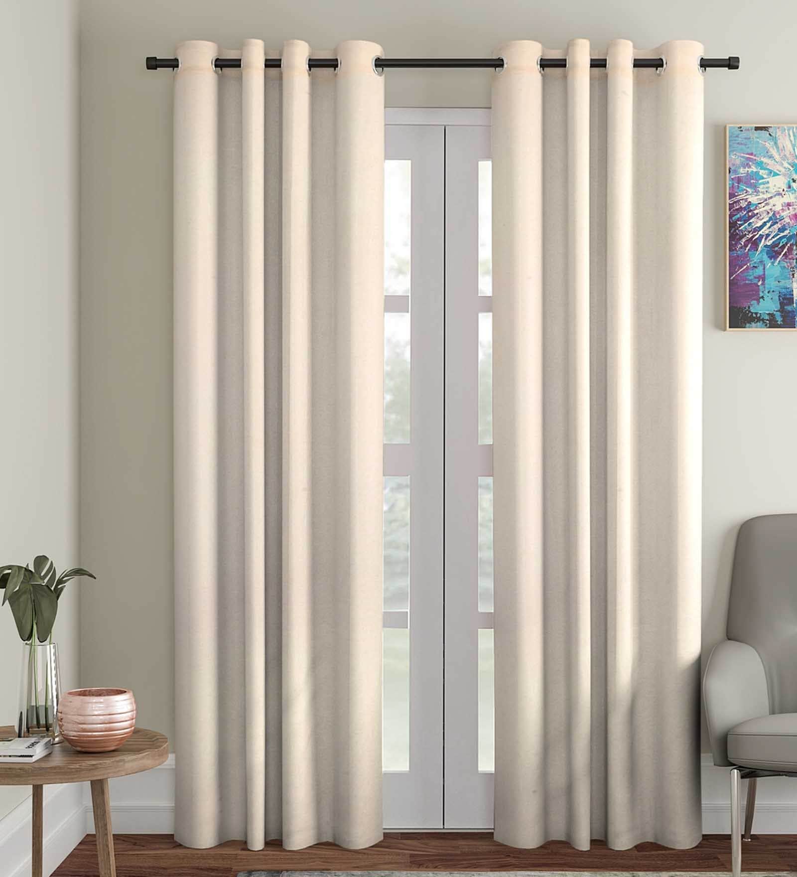 Beige Solid Cotton 9 Ft Light Filtering Eyelet Door Curtain