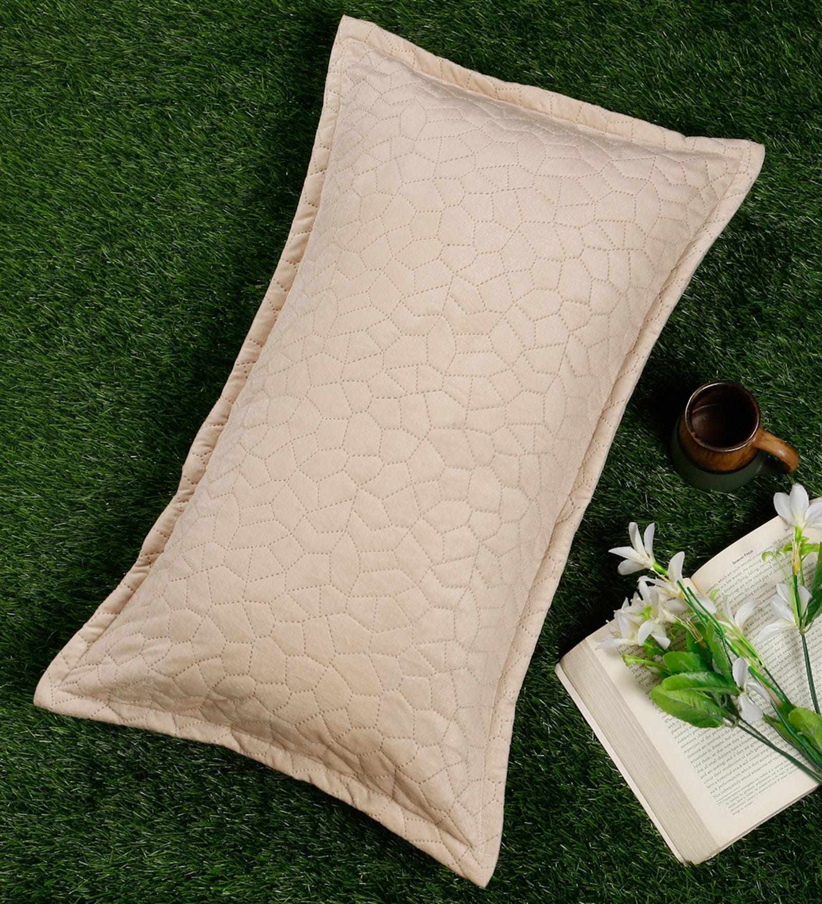 Beige Solid Velvet 27x18 Inches Pillow Cover (1Pc)