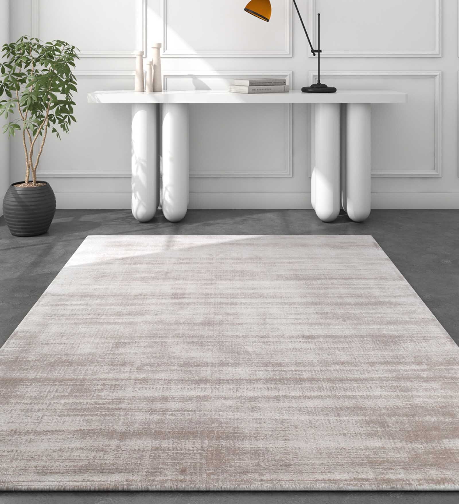 Beige Solid Viscose 3 ft X 5 ft Flat Weaves Carpet