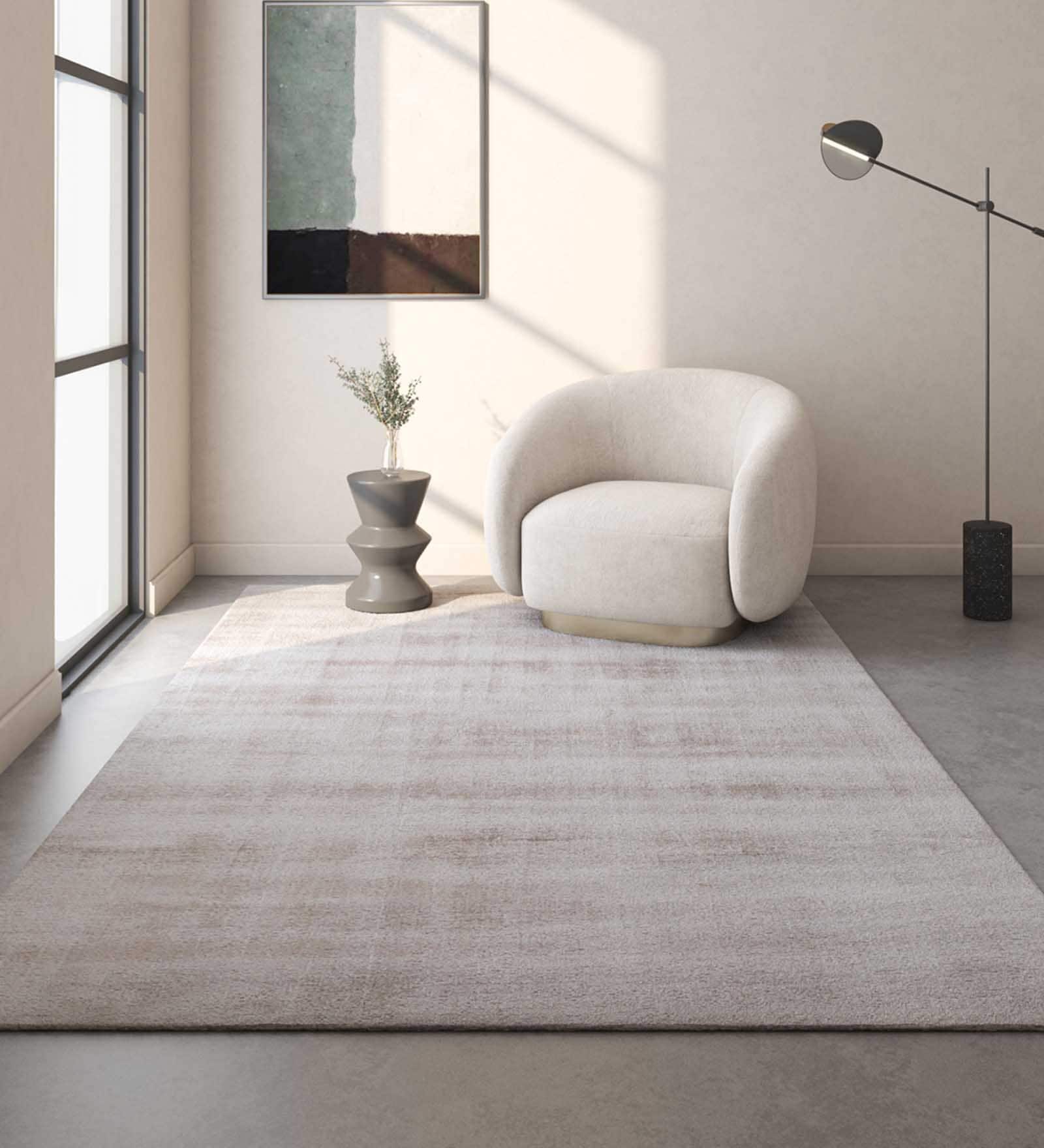 Beige Solid Viscose 3 ft X 5 ft Flat Weaves Carpet