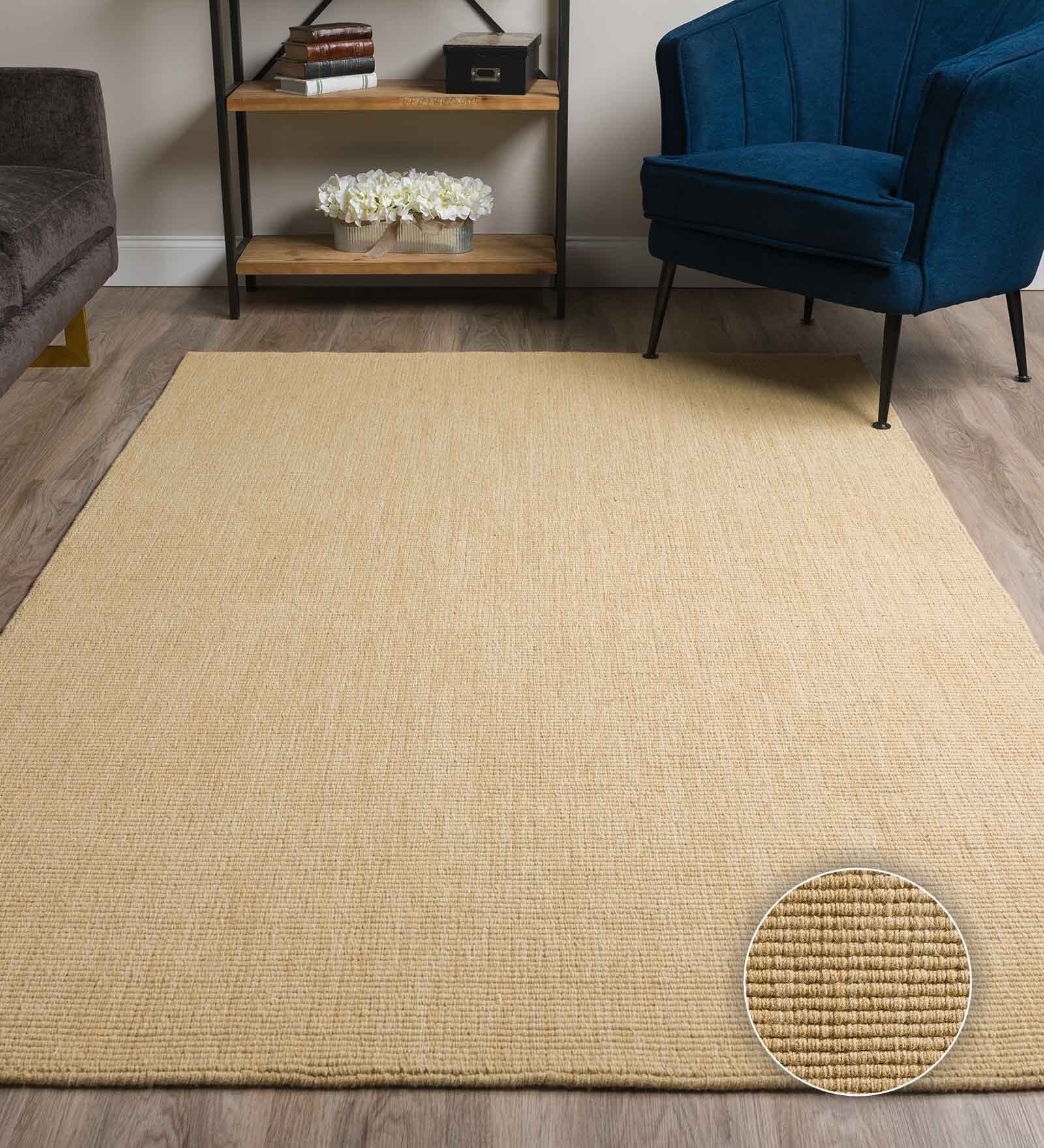 Beige Solid Wool & Jute 8 x 10 Feet Hand Woven Carpet