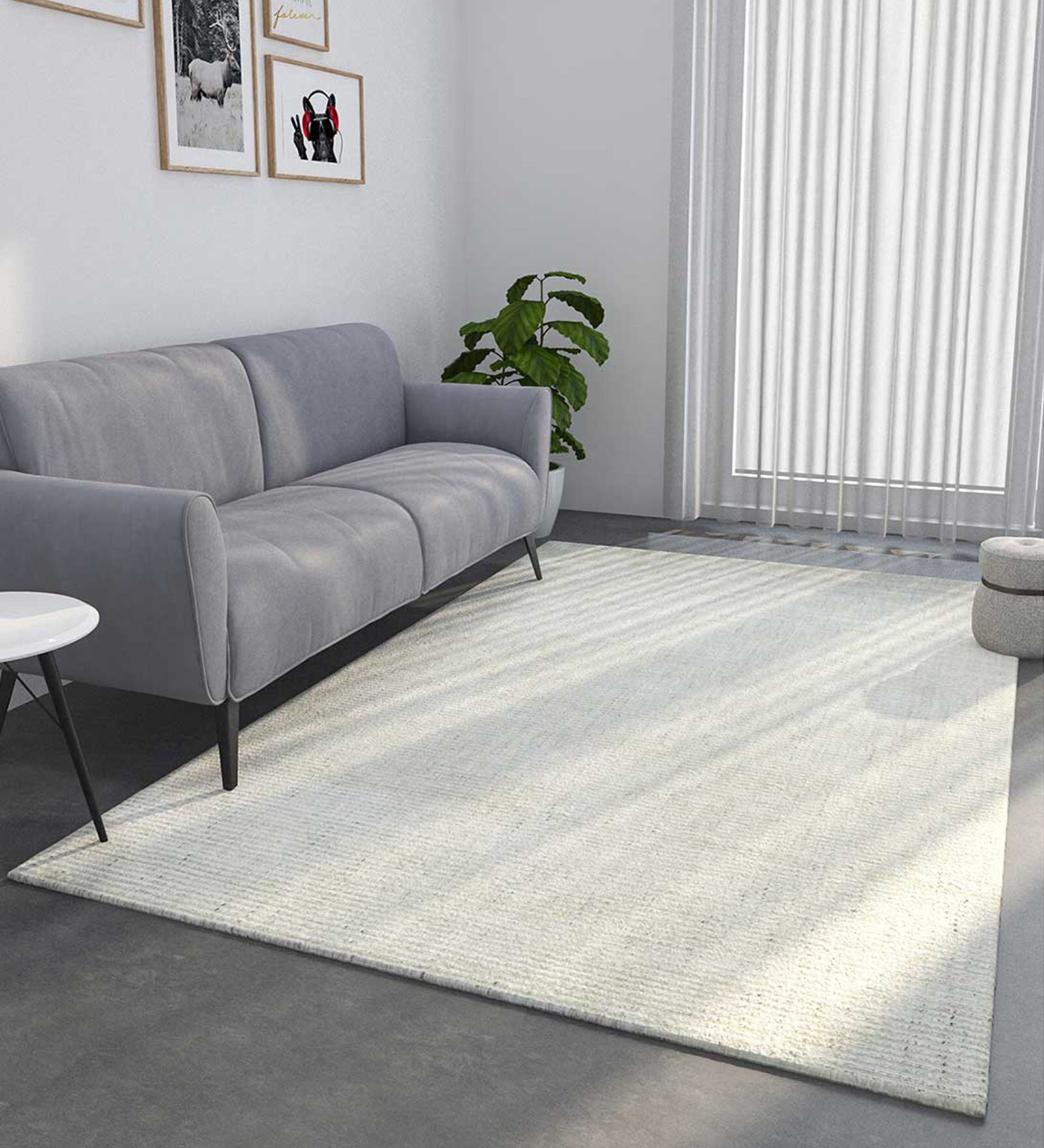 Beige Solid Wool & Viscose 8 ft x 10 ft Hand Woven Carpet