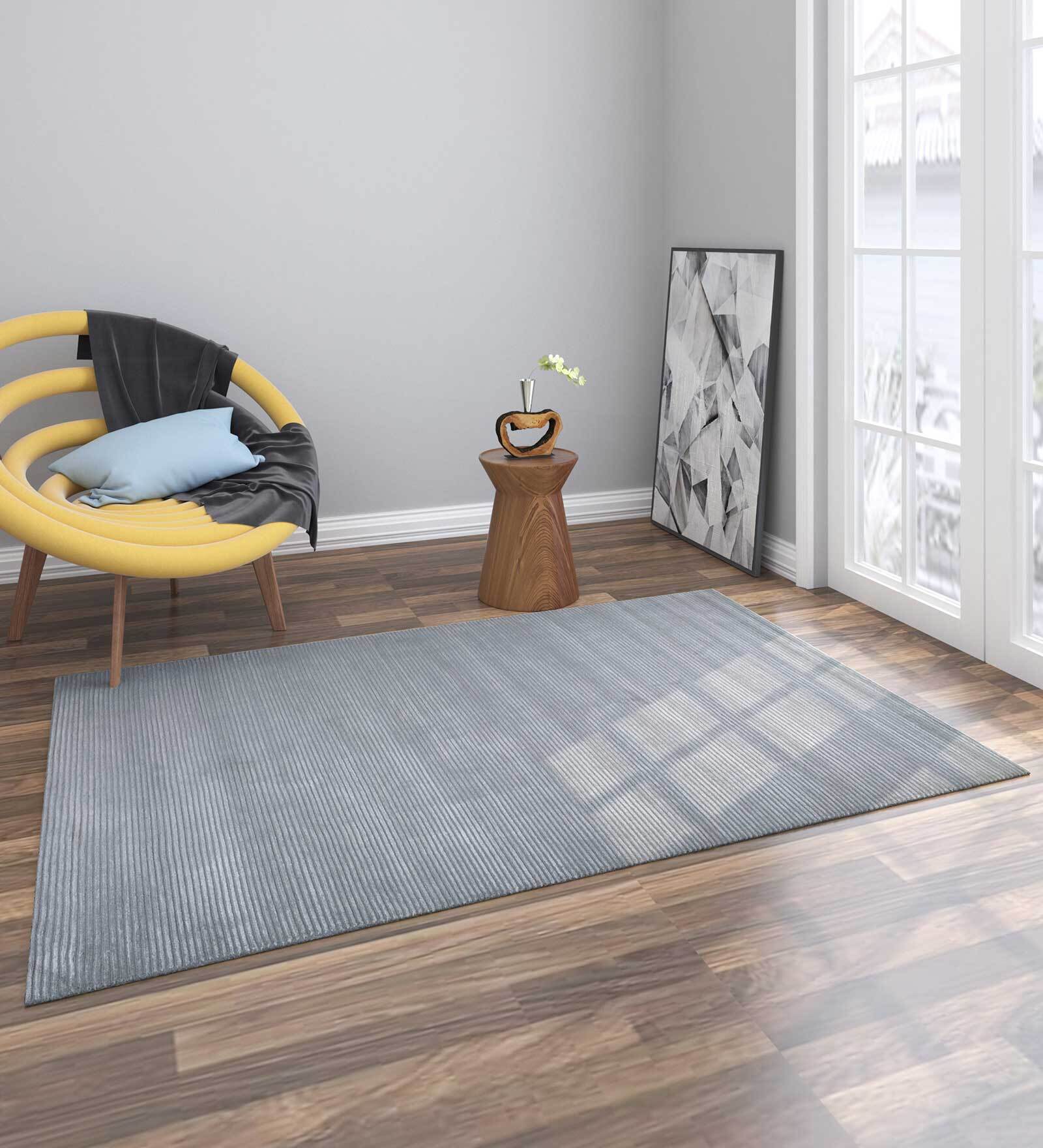 Beige Solid Wool & Viscose 9 ft x 12 ft Hand Woven Carpet