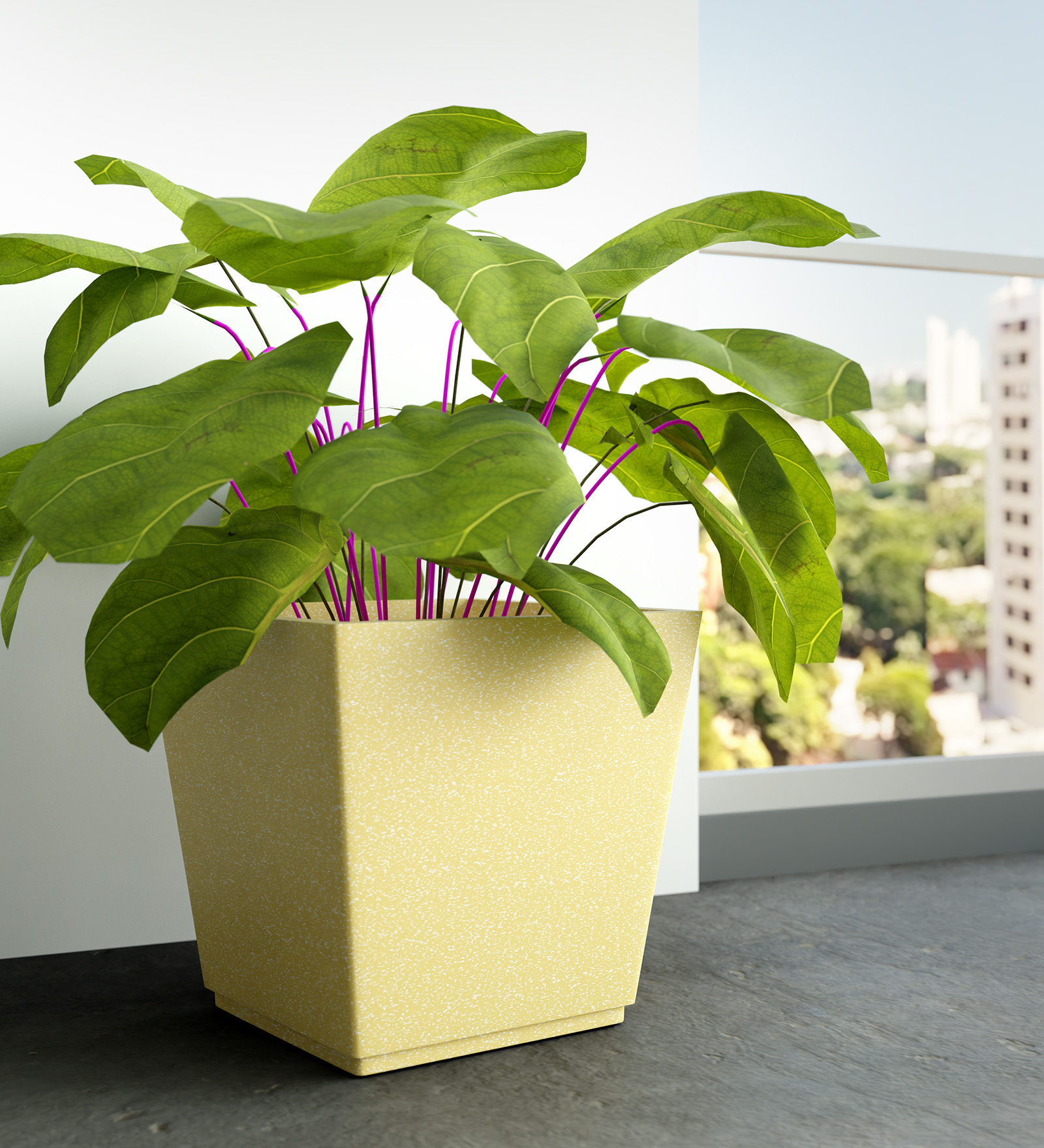 Beige Square Shaped Polymer Floor Planter
