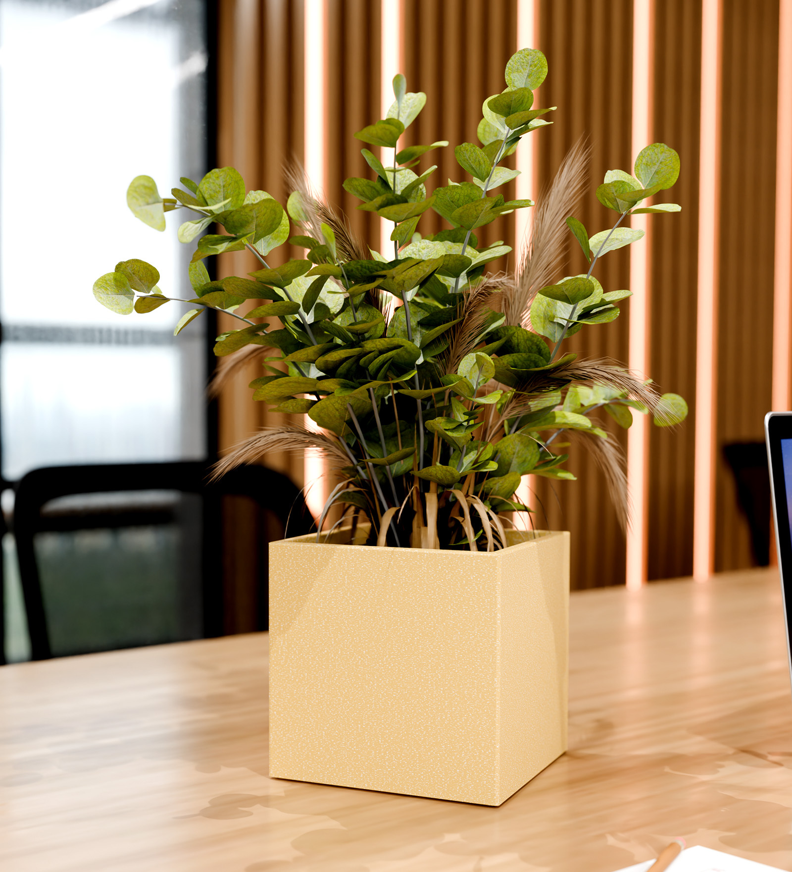 Beige Square Shaped Polymer Floor Planter
