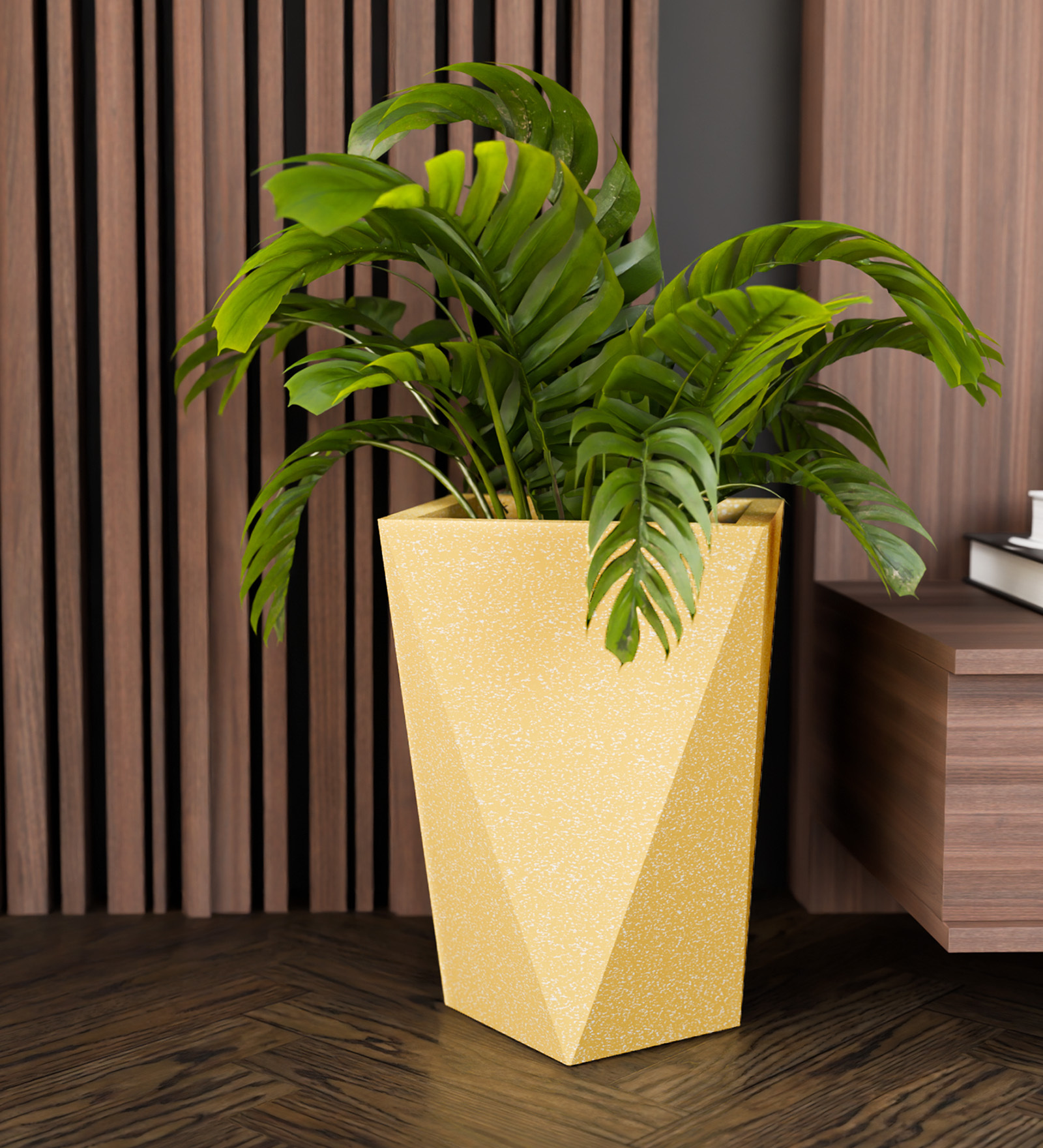 Beige Square Shaped Polymer Floor Planter