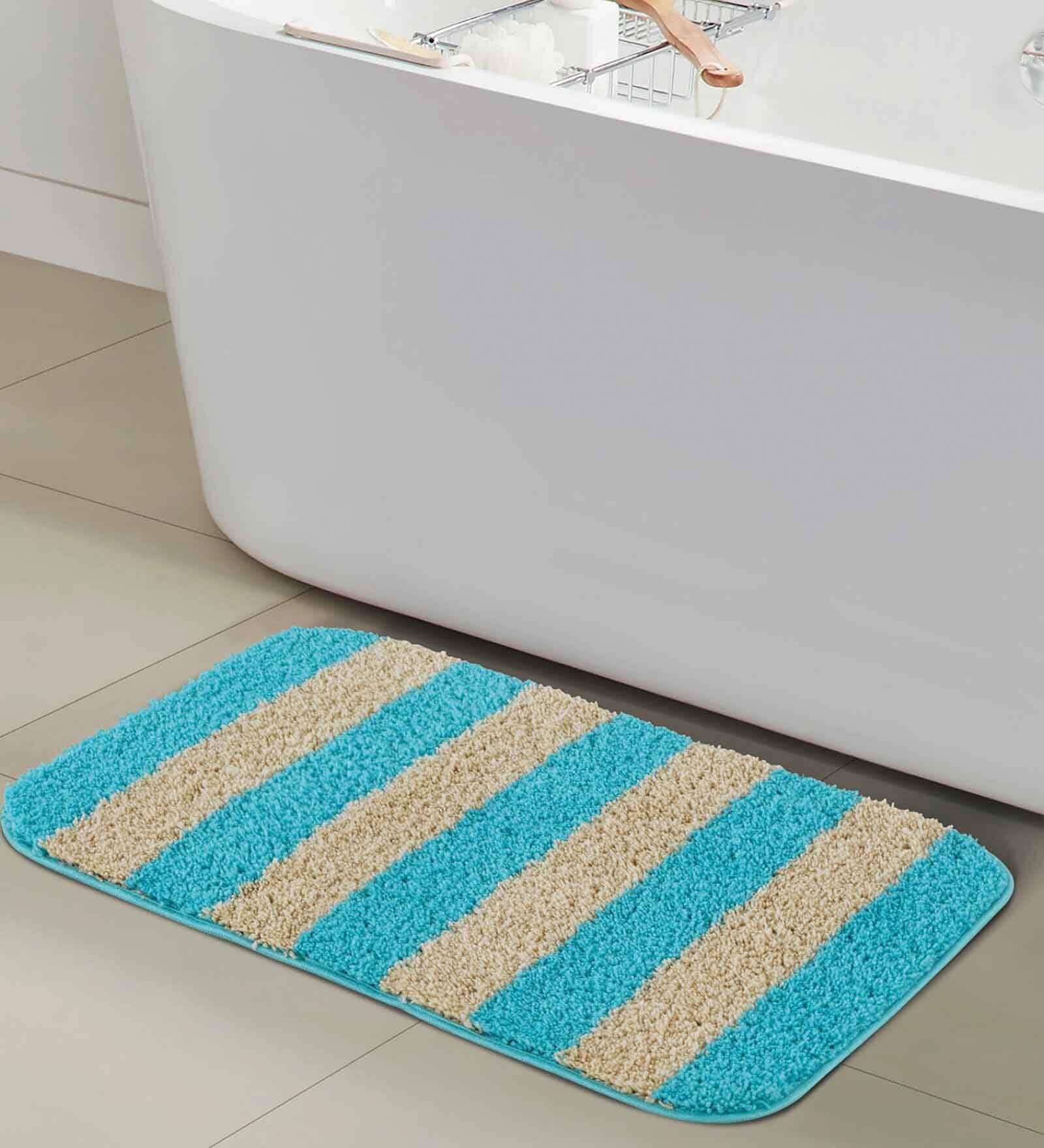 Beige Geometric Polyester 24x16 Inches AntiSkid Bath Mat