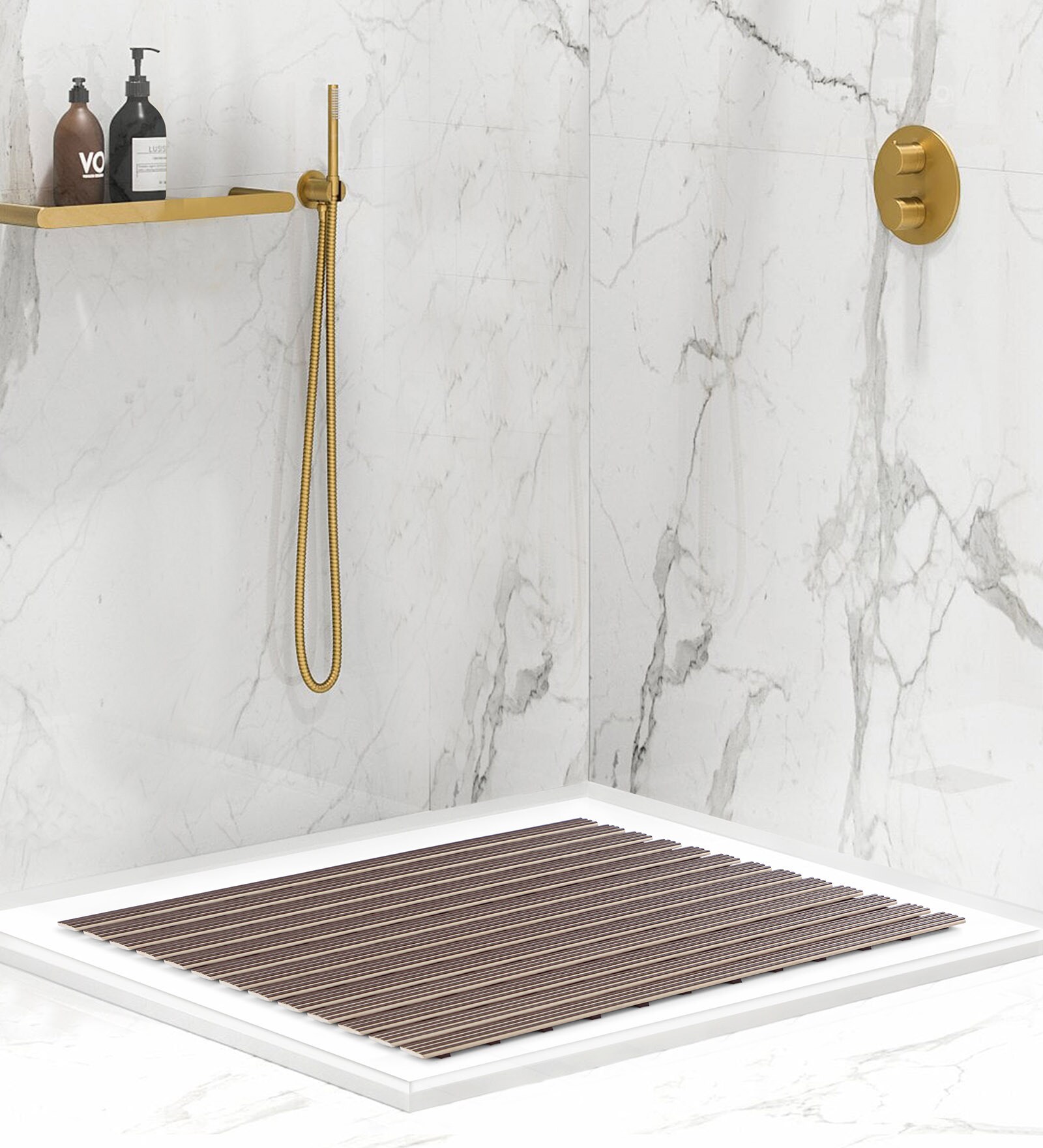 Beige Striped PVC 24x19 Inches Antiskid Shower Bath Mat