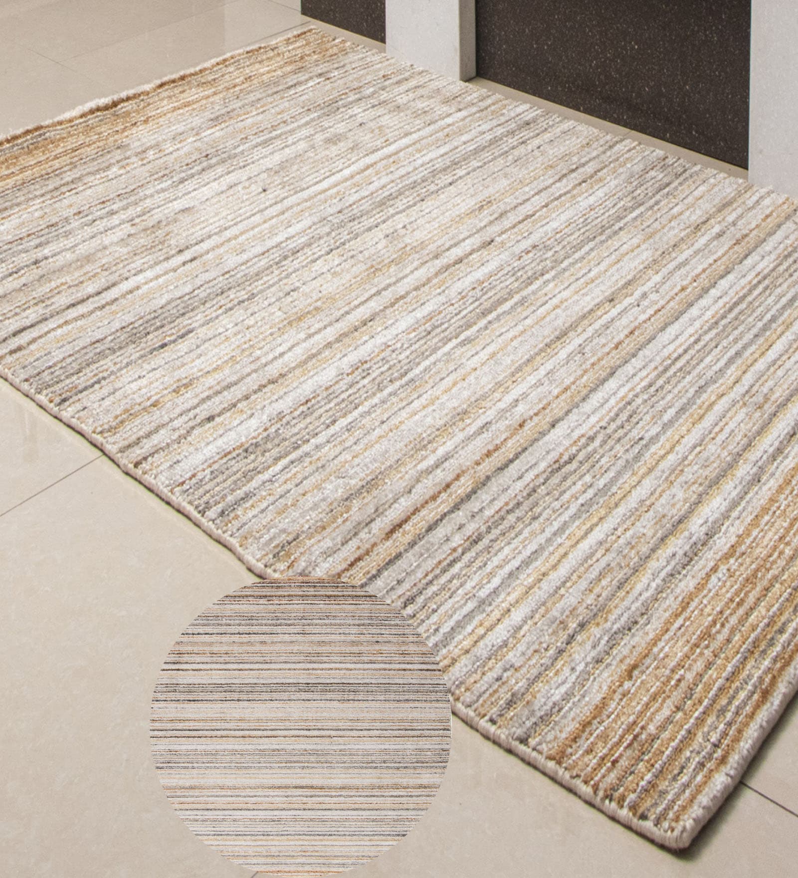 Beige Stripes Bamboo Hand Loom Carpet