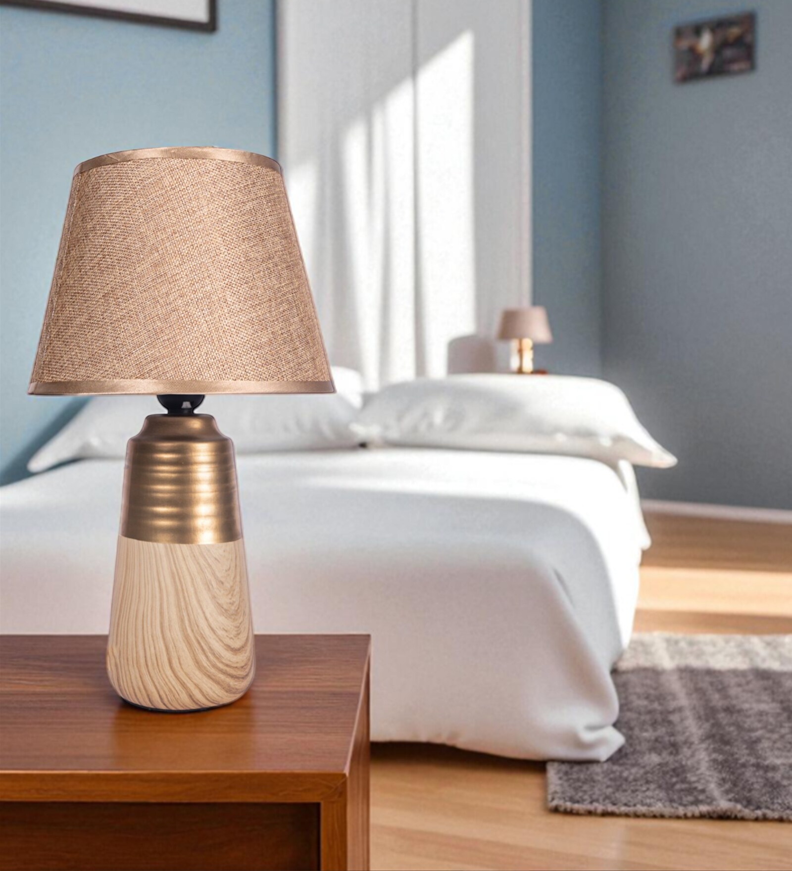 Beige Table Lamp With Stylish Design Fabric Lampshade Ceramic Base