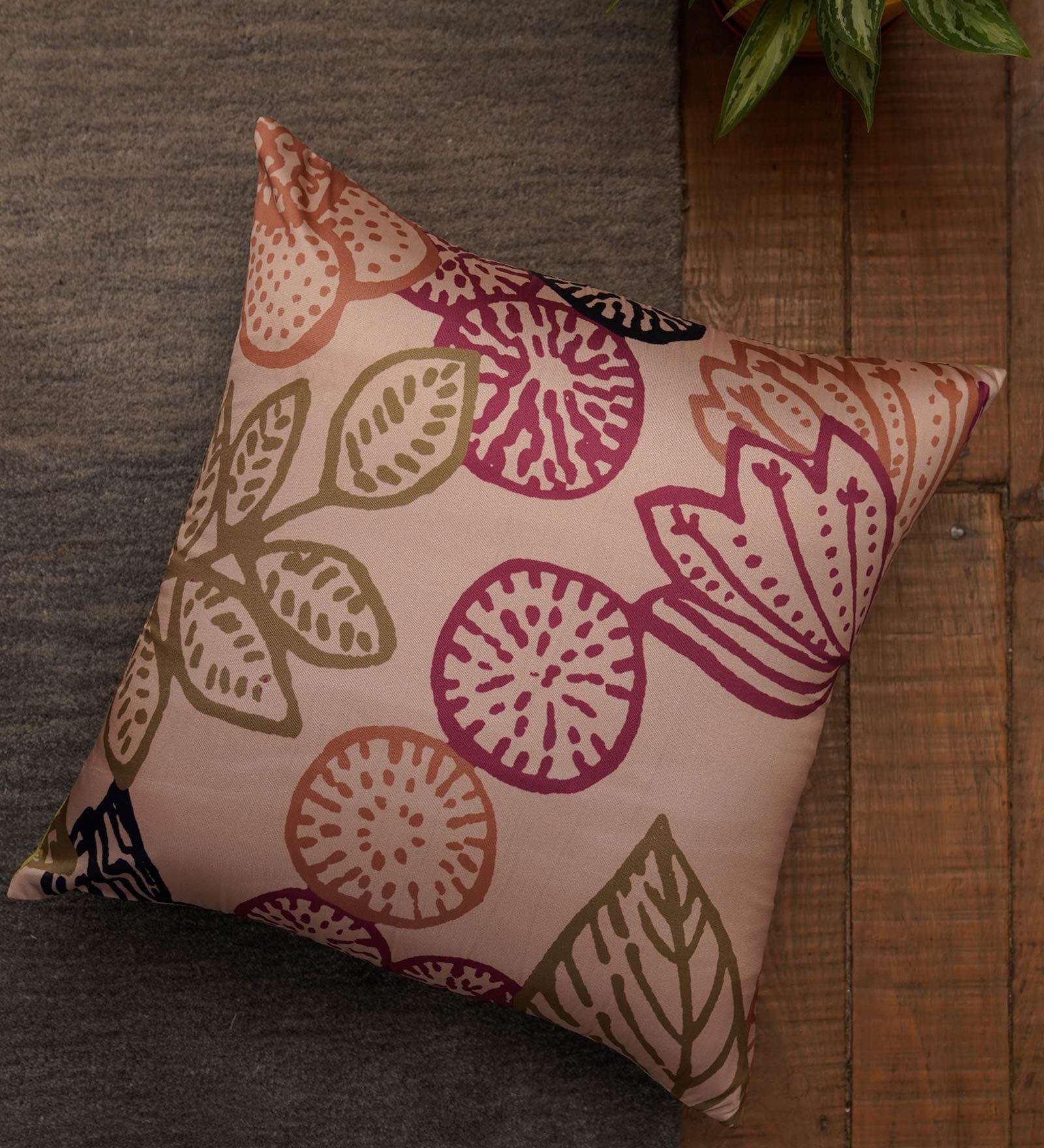 Beige Floral Fabric 16 x 16 Inches Cushion Cover