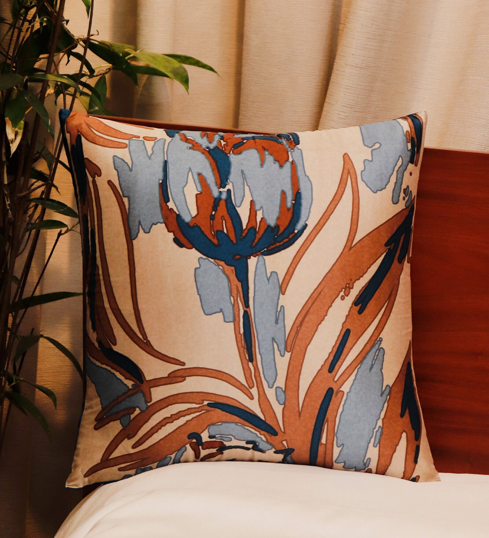 Custom Cotton Throw Pillow Cover - Ai05a Floral Pattern (Red, Ocean Blue, Green, Lime, Pink On Cream)