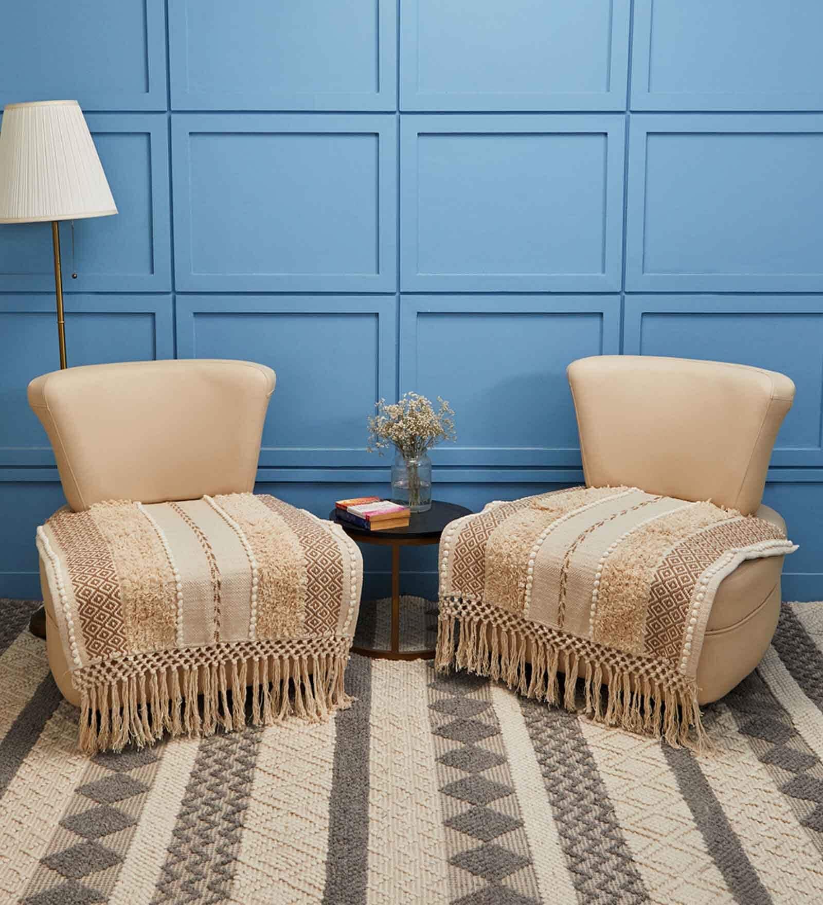 Beige Textured Cotton 1 Seater Sofa Cover