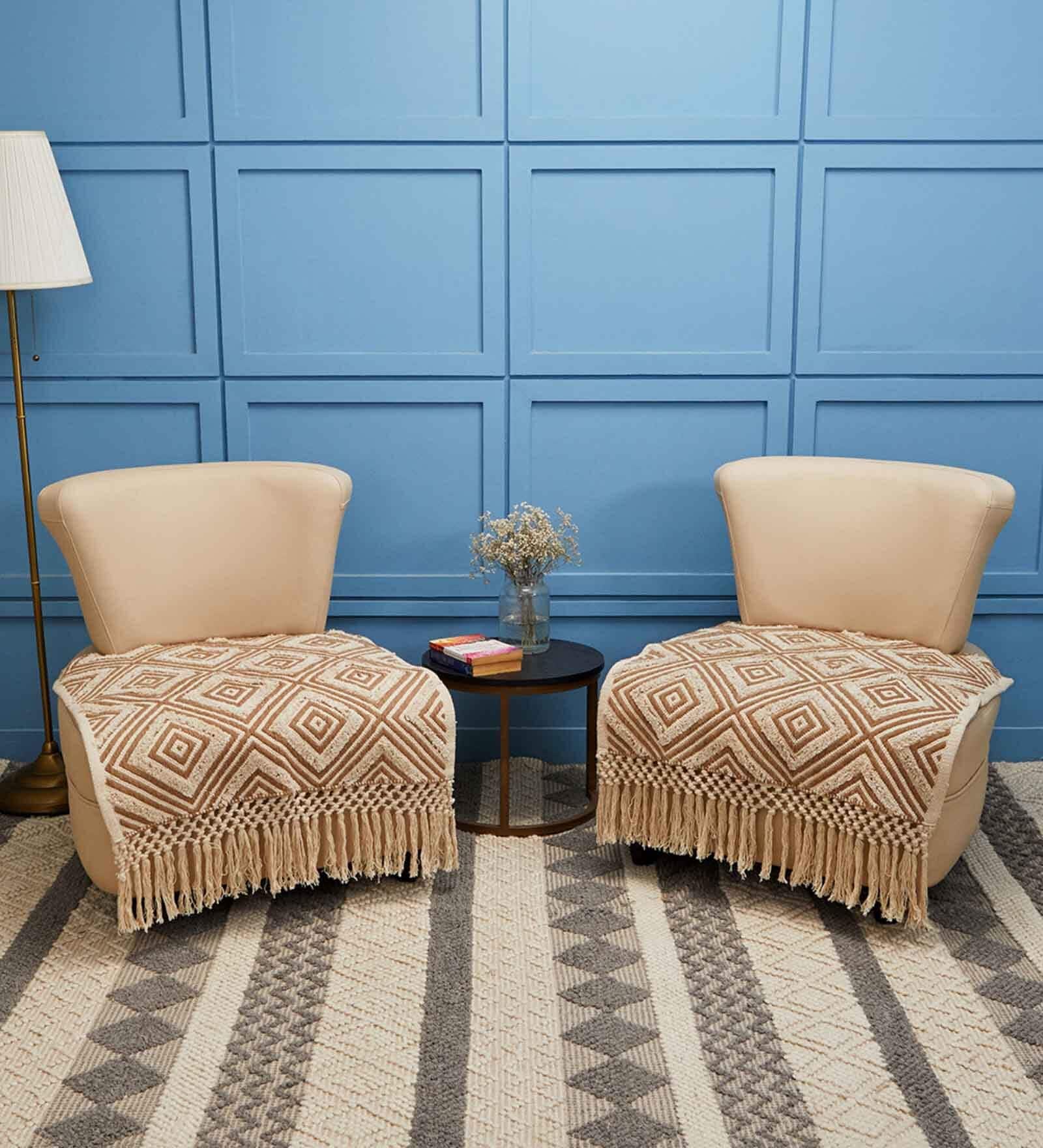 Beige Textured Cotton 1 Seater Sofa Cover