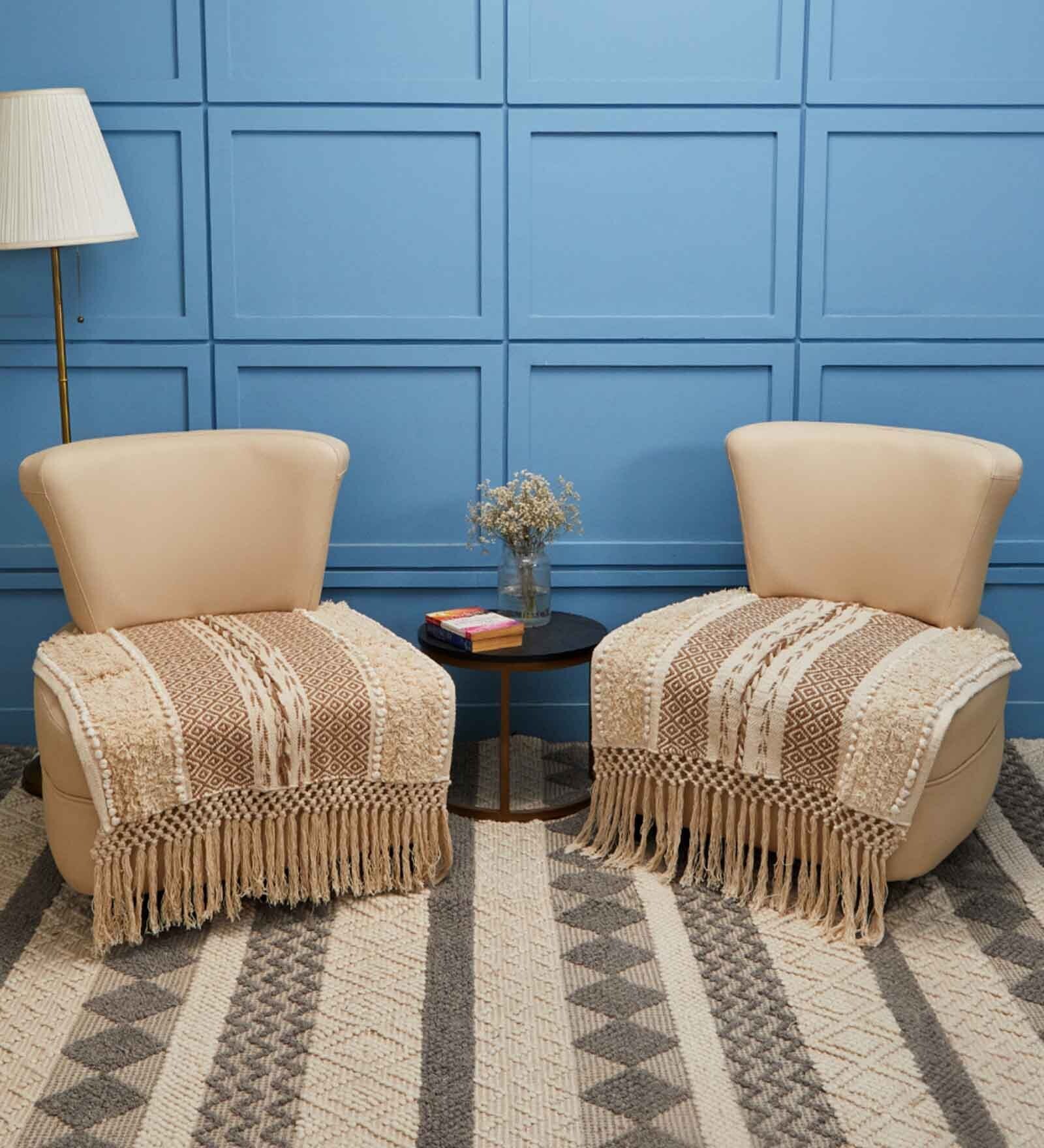 Beige Textured Cotton 1 Seater Sofa Cover