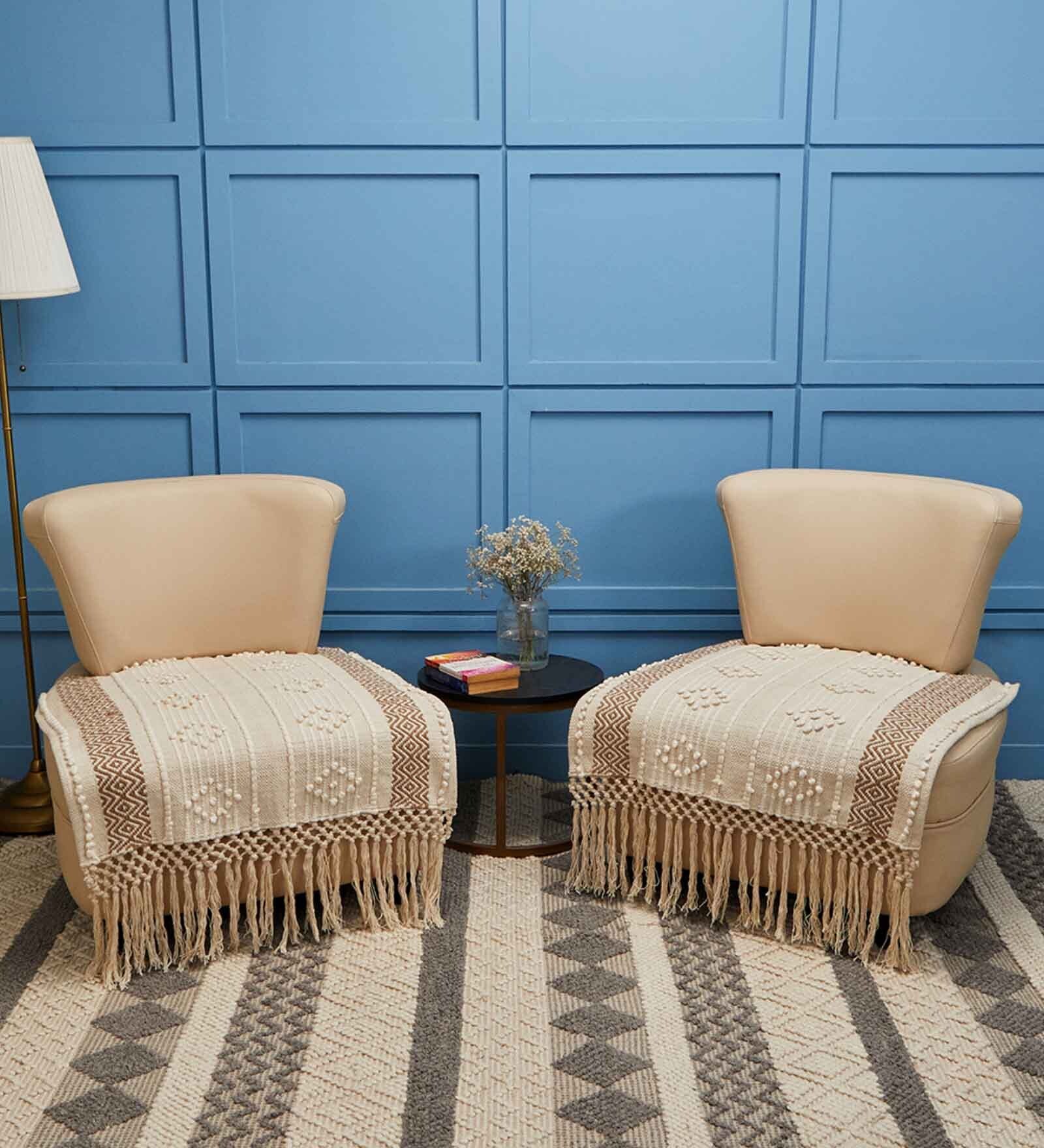 Beige Textured Cotton 1 Seater Sofa Cover