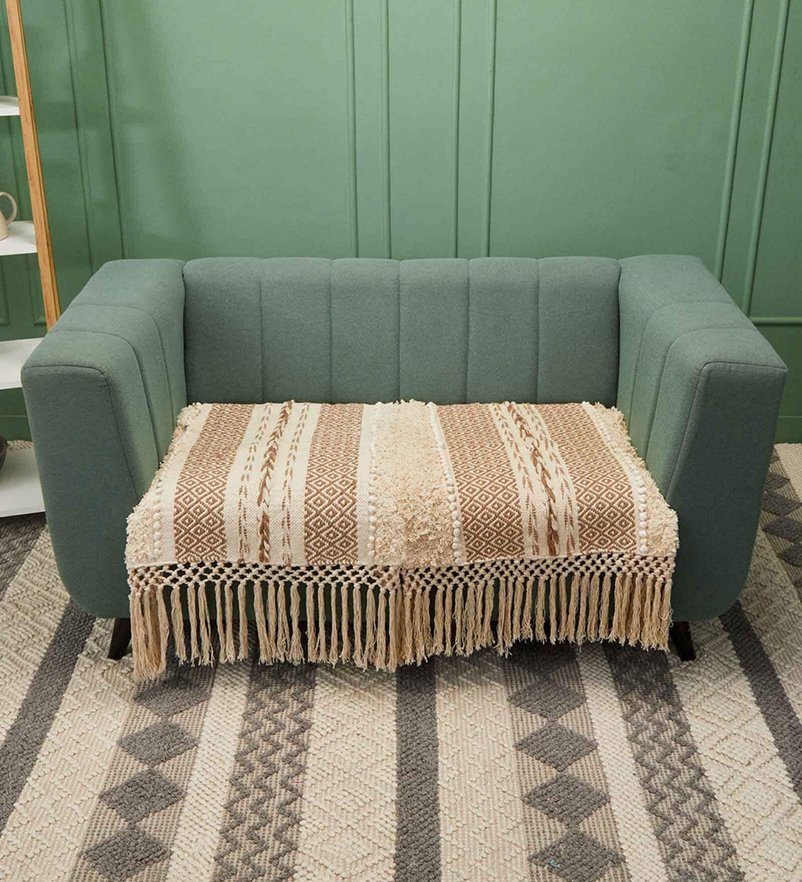 Beige Textured Cotton 2 Seater Sofa Cover