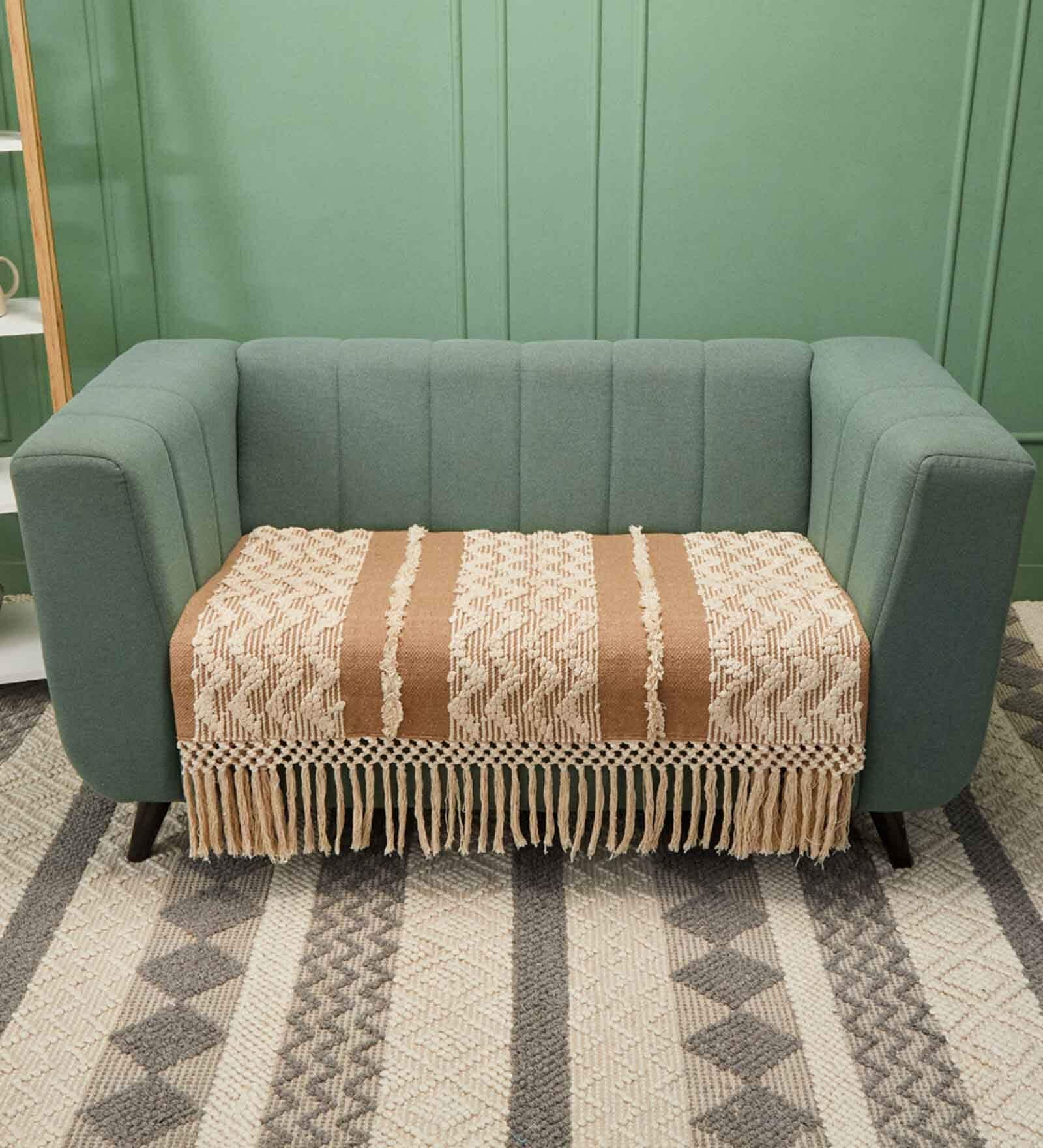 Beige Textured Cotton 2 Seater Sofa Cover
