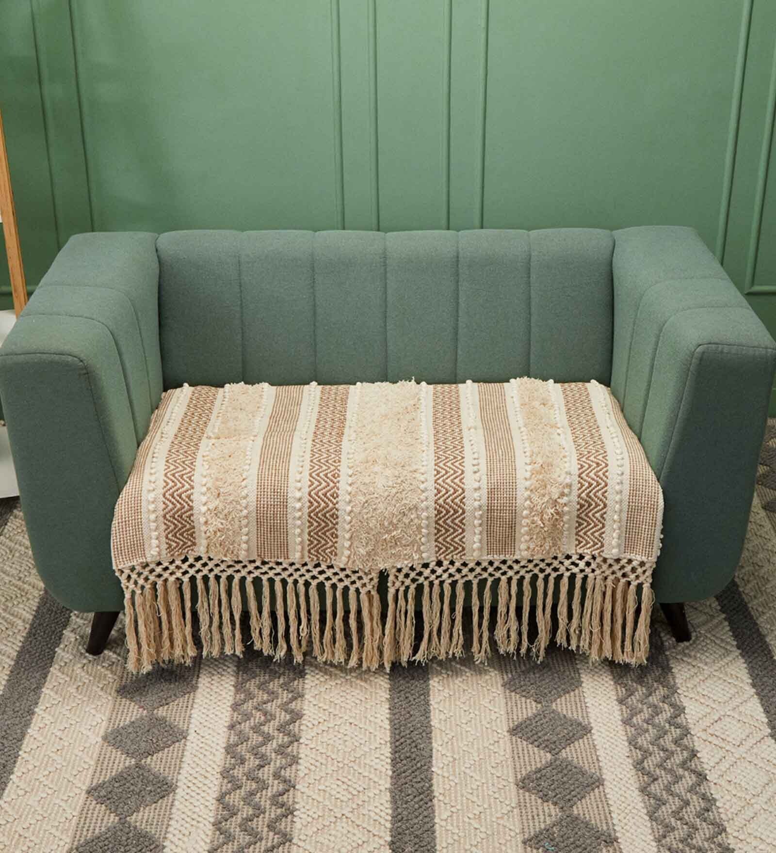 Beige Textured Cotton 2 Seater Sofa Cover