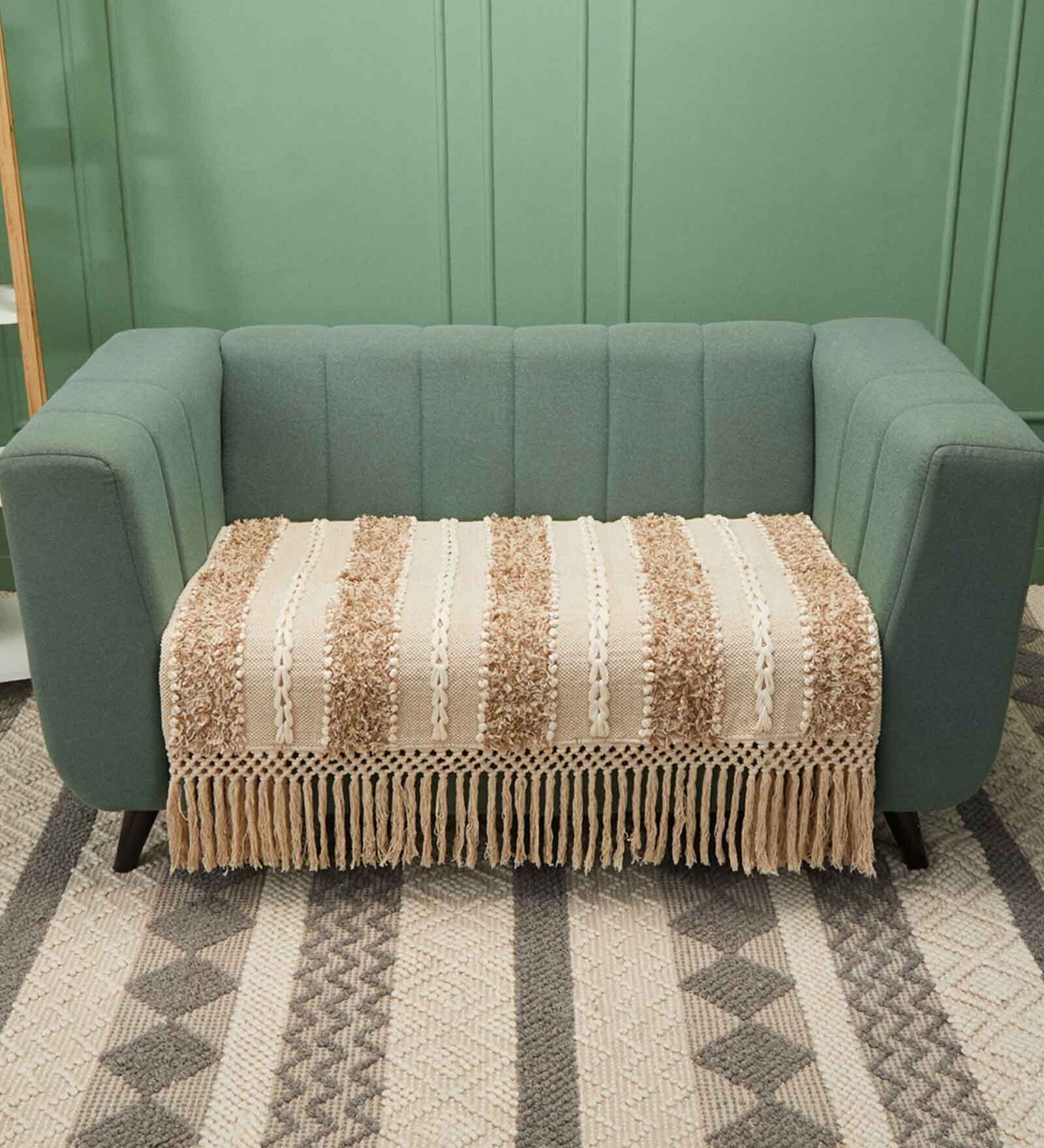 Beige Textured Cotton 2 Seater Sofa Cover
