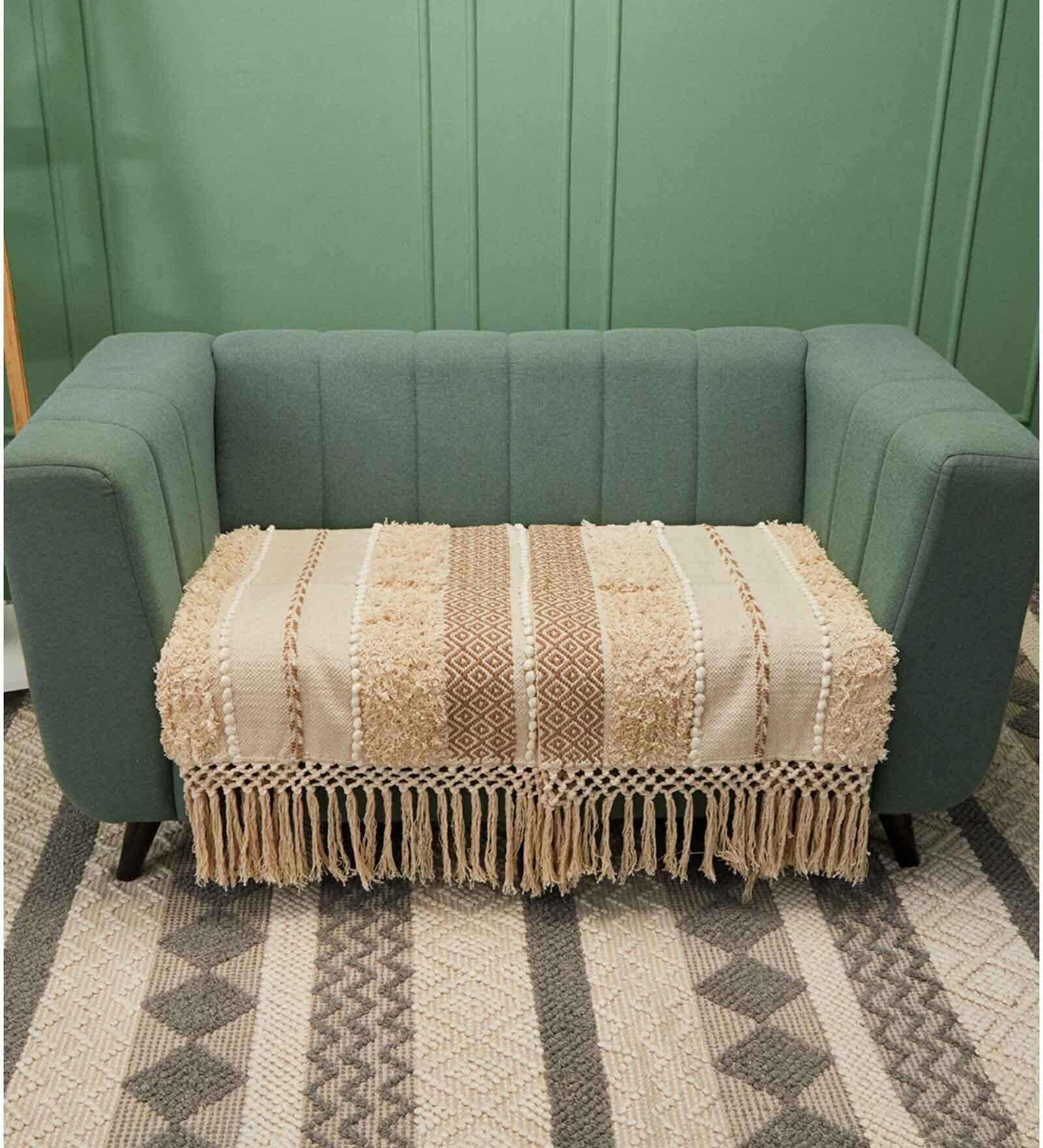 Beige Textured Cotton 2 Seater Sofa Cover