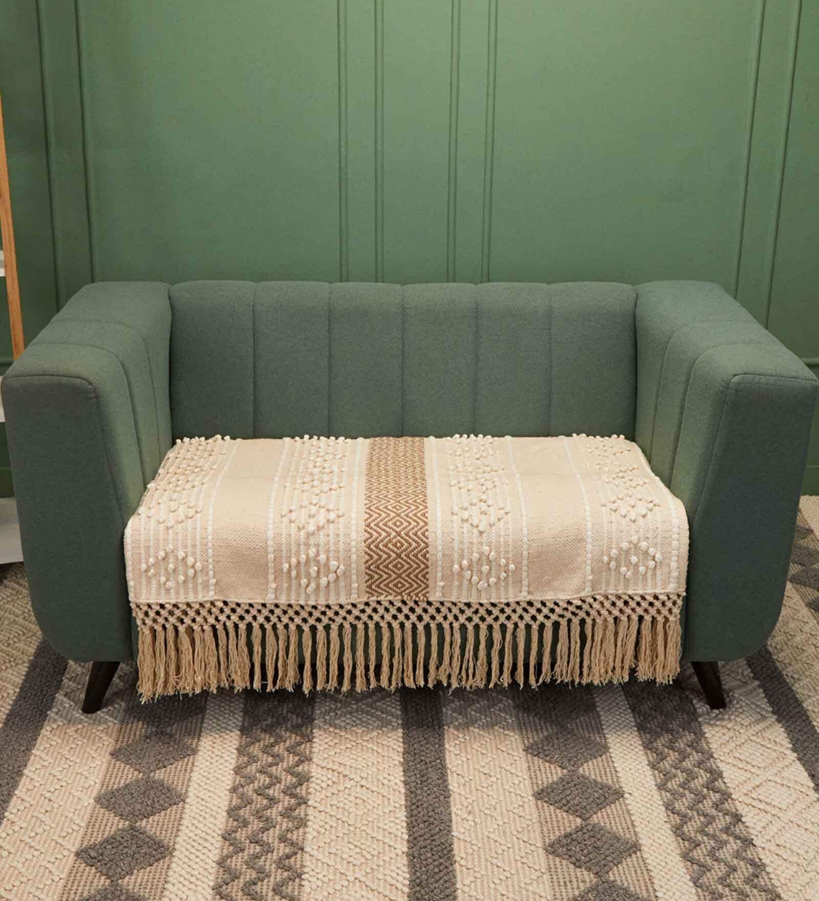 Beige Textured Cotton 2 Seater Sofa Cover