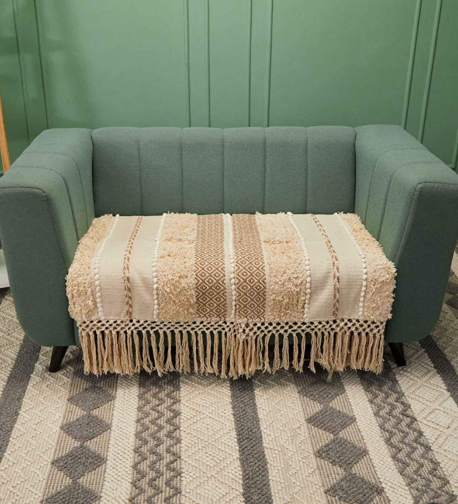 Beige Textured Cotton 3 Seater Sofa Cover