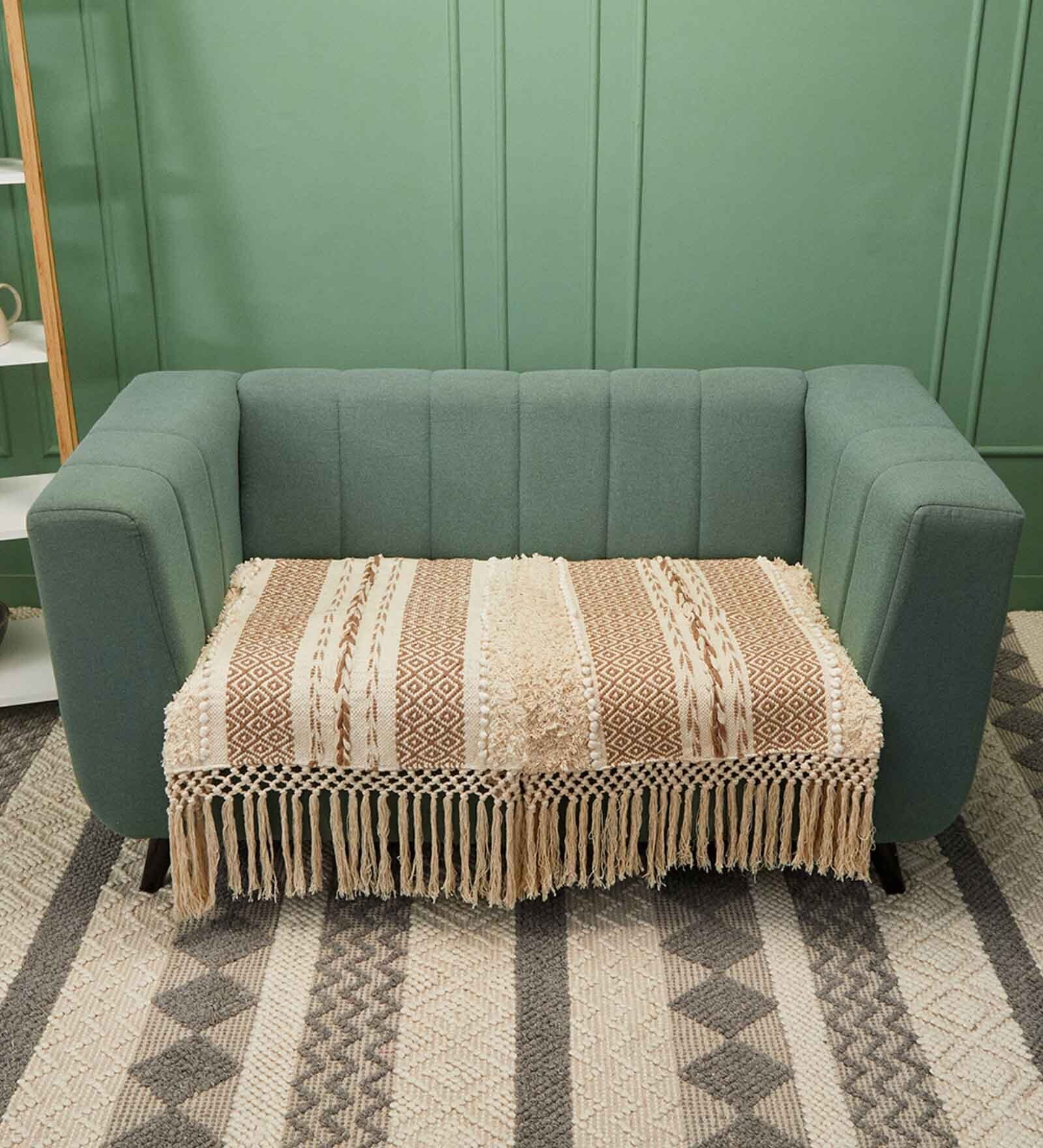Beige Textured Cotton 3 Seater Sofa Cover