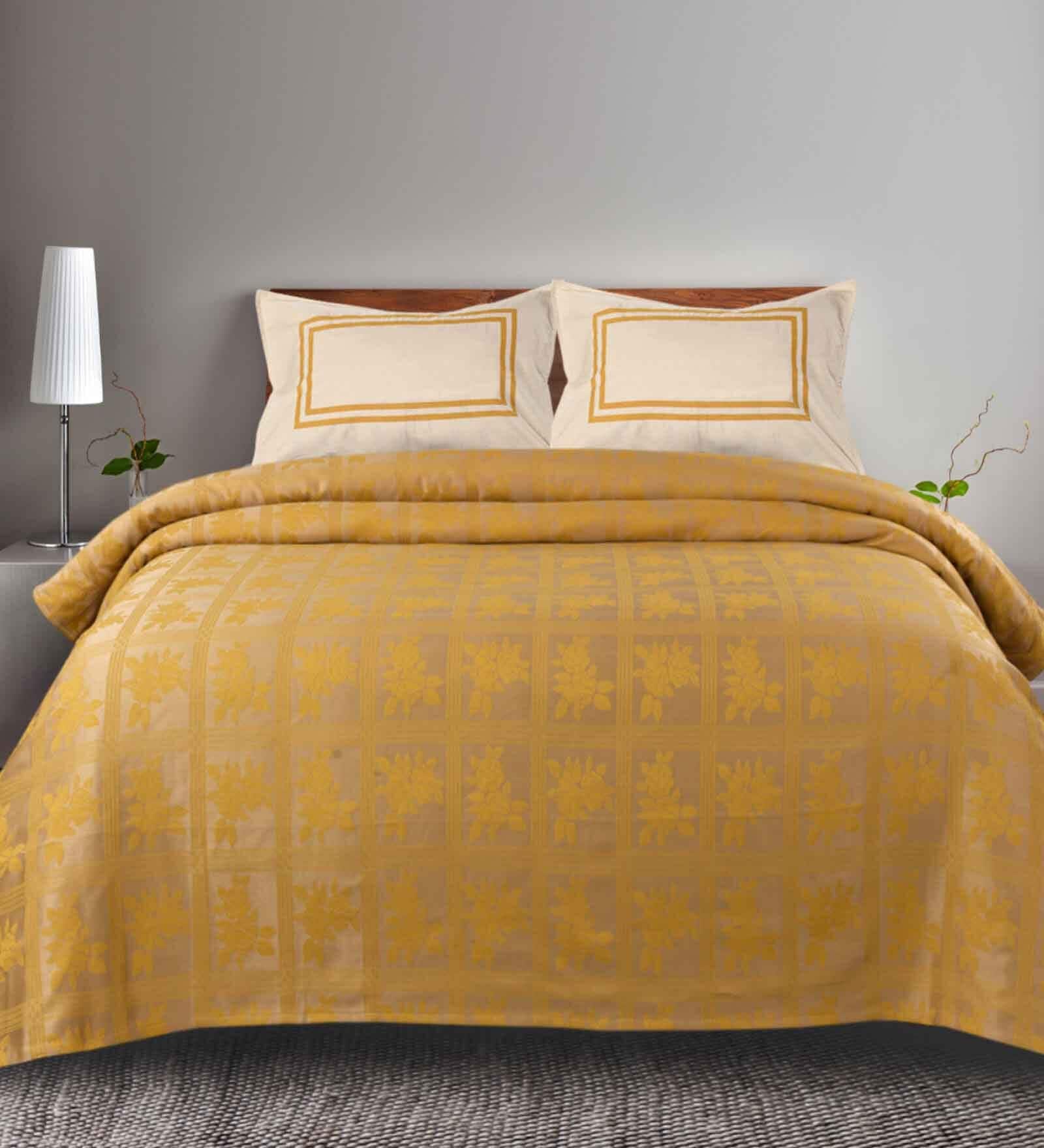 Beige Floral 144 TC 100% Cotton Queen Sized Bed Sheets with 2 Pillow Covers