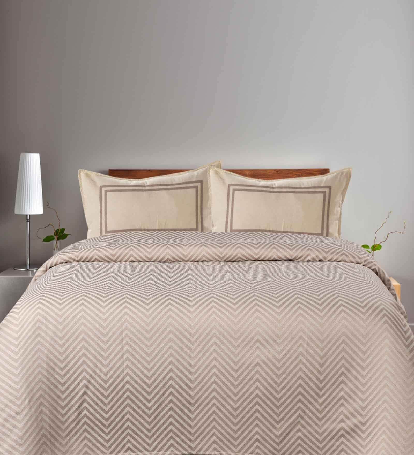 Buy Beige Geometric 144 TC 100% Cotton Queen Sized Bed Sheets with 2 ...