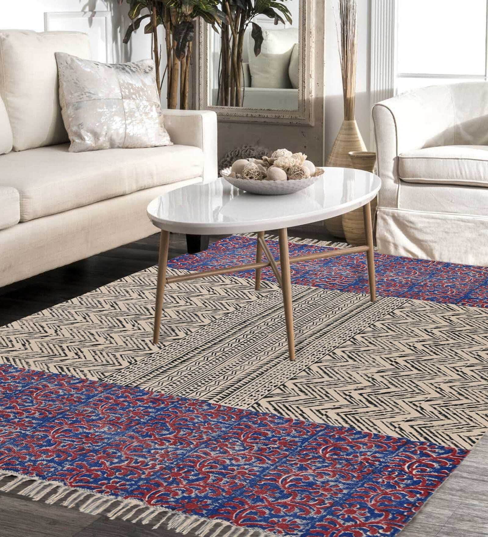 Multicolor Traditional Cotton 4 ft X 6 ft Hand Woven Hand Printed Rug