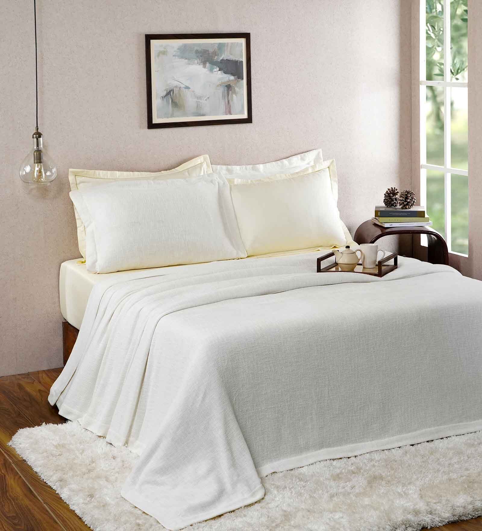 Beige Traditional GSM 320 Cotton Double Bed Cover