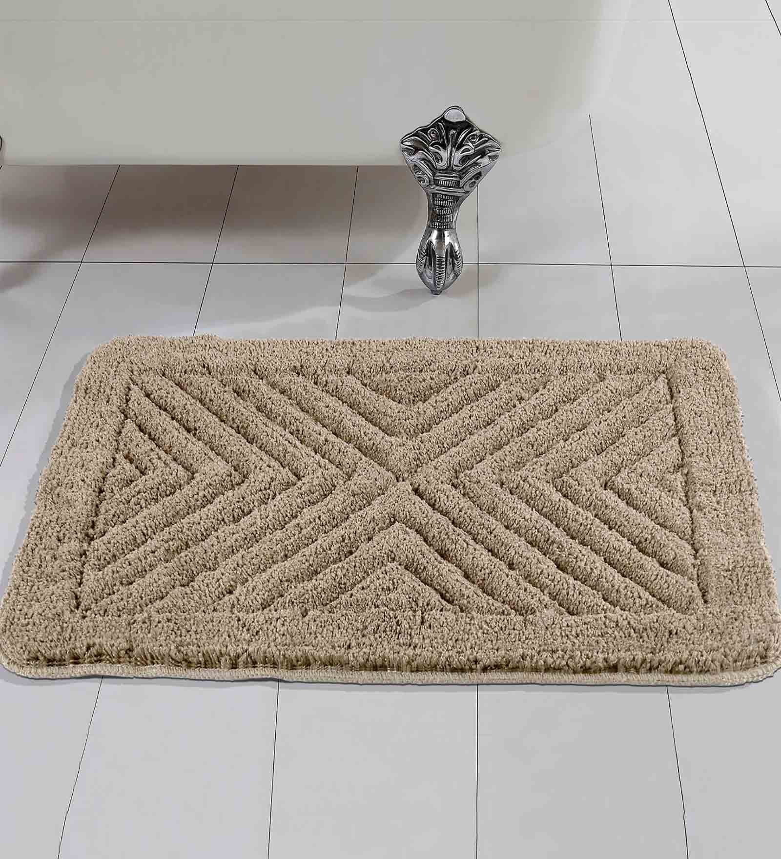 Beige Abstract Microfibre 19x27 Inches AntiSkid Bath Mat