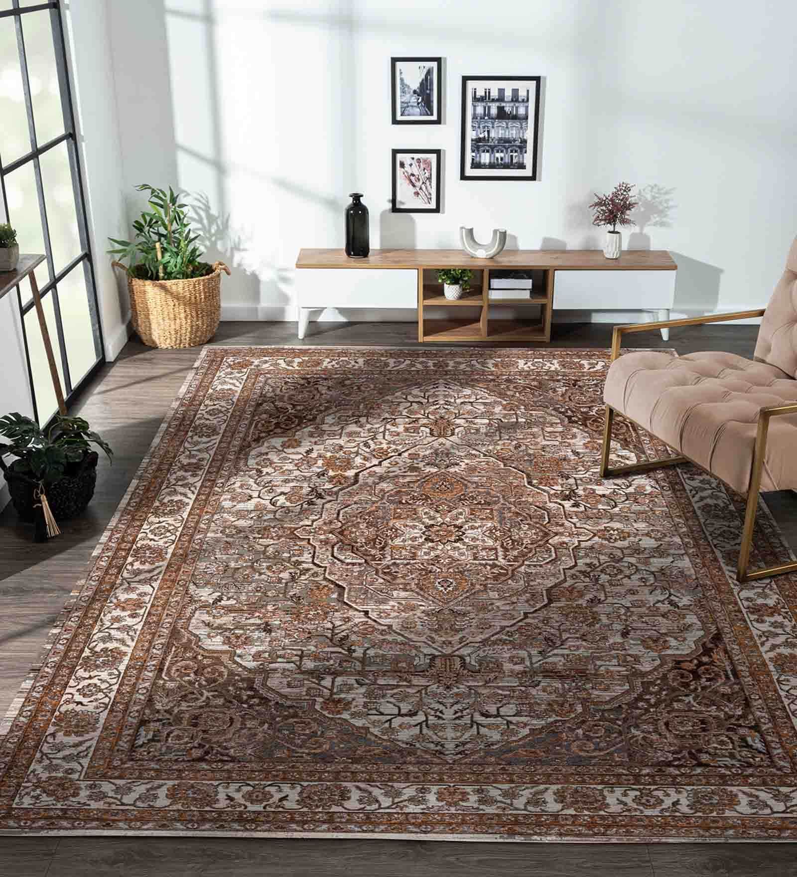 Beige Traditional Polyester 59x32 Inches Machine Made Floor Runner