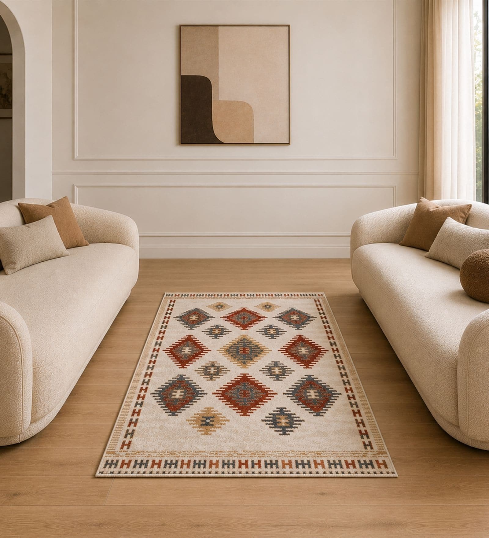 Beige Traditional PP Heatset 3 x 5 Feet  Machine -Made Carpet