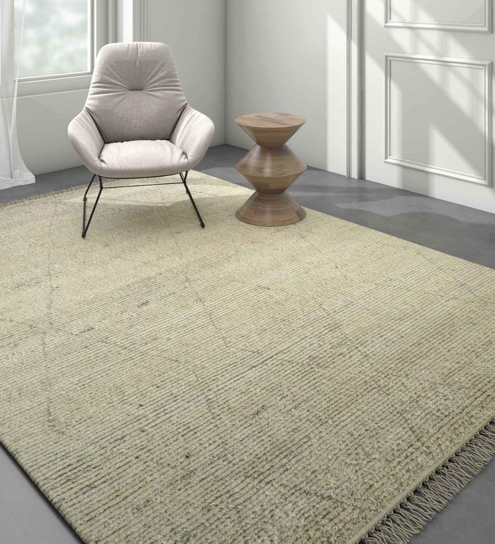 Beige Traditional Wool 9 ft x 12 ft Hand Knotted Carpet