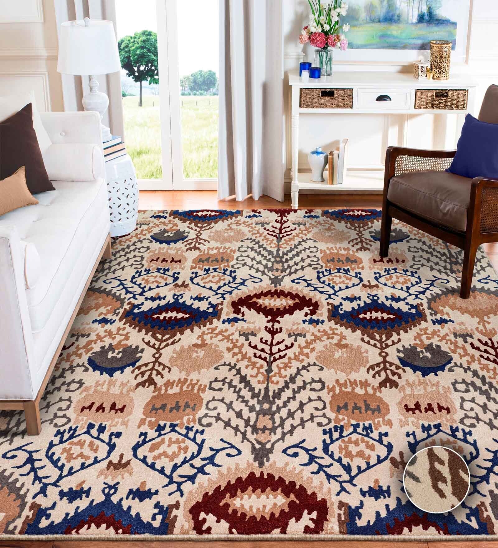 Beige Traditional Wool Blend 5' X 7' Hand Tufted Carpet